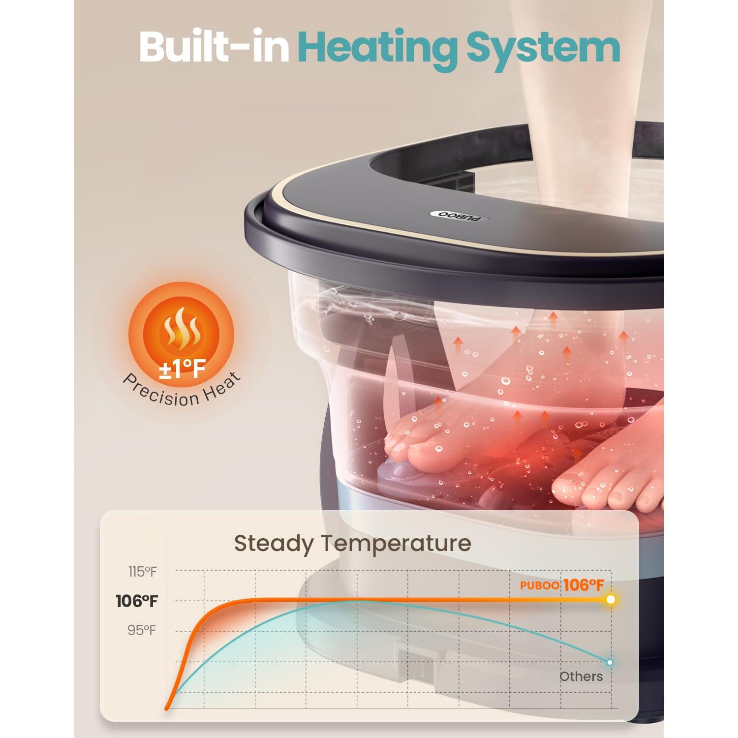 Spa de pies eléctrico Puboo colapsable con calor y control remoto