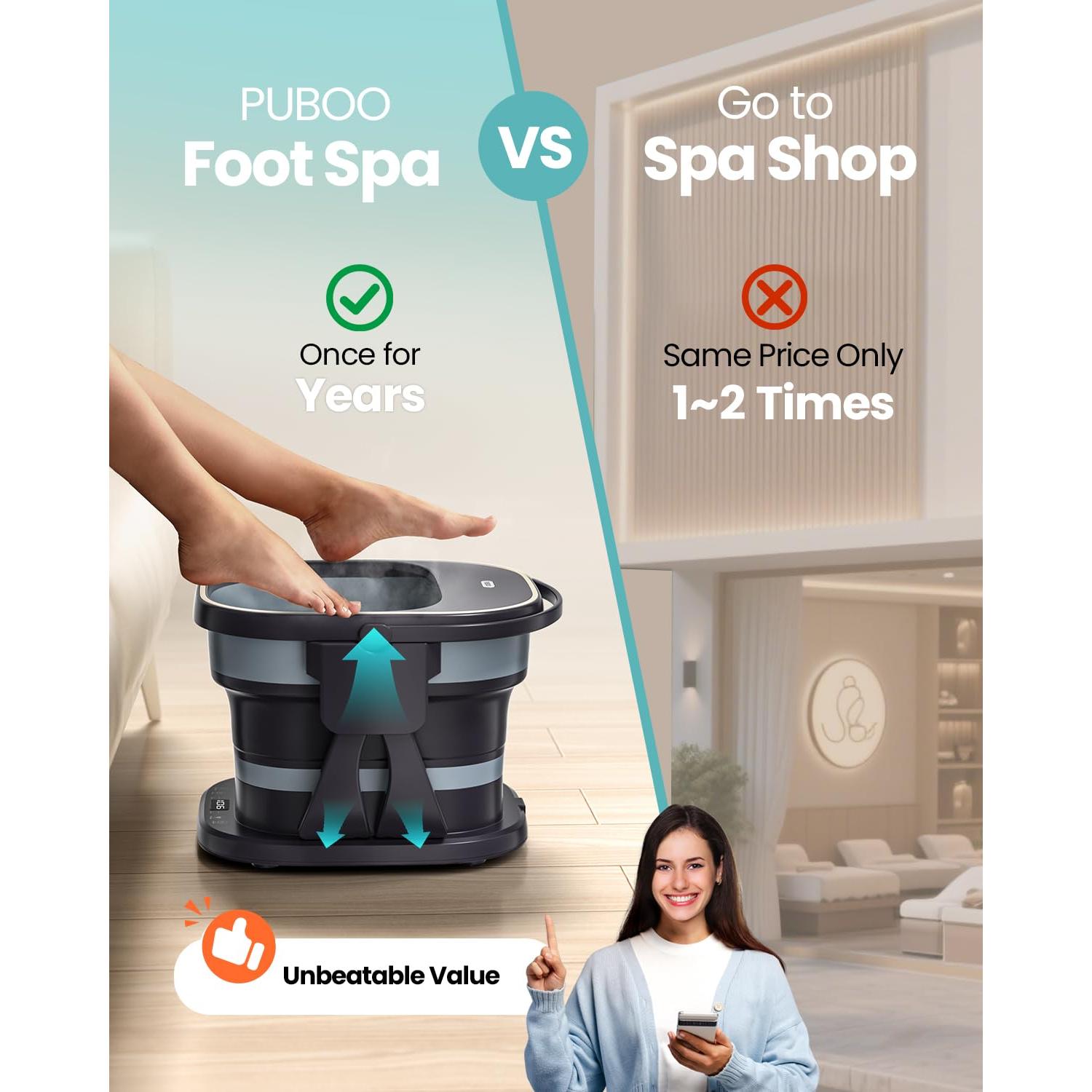 Spa de pies eléctrico Puboo colapsable con calor y control remoto