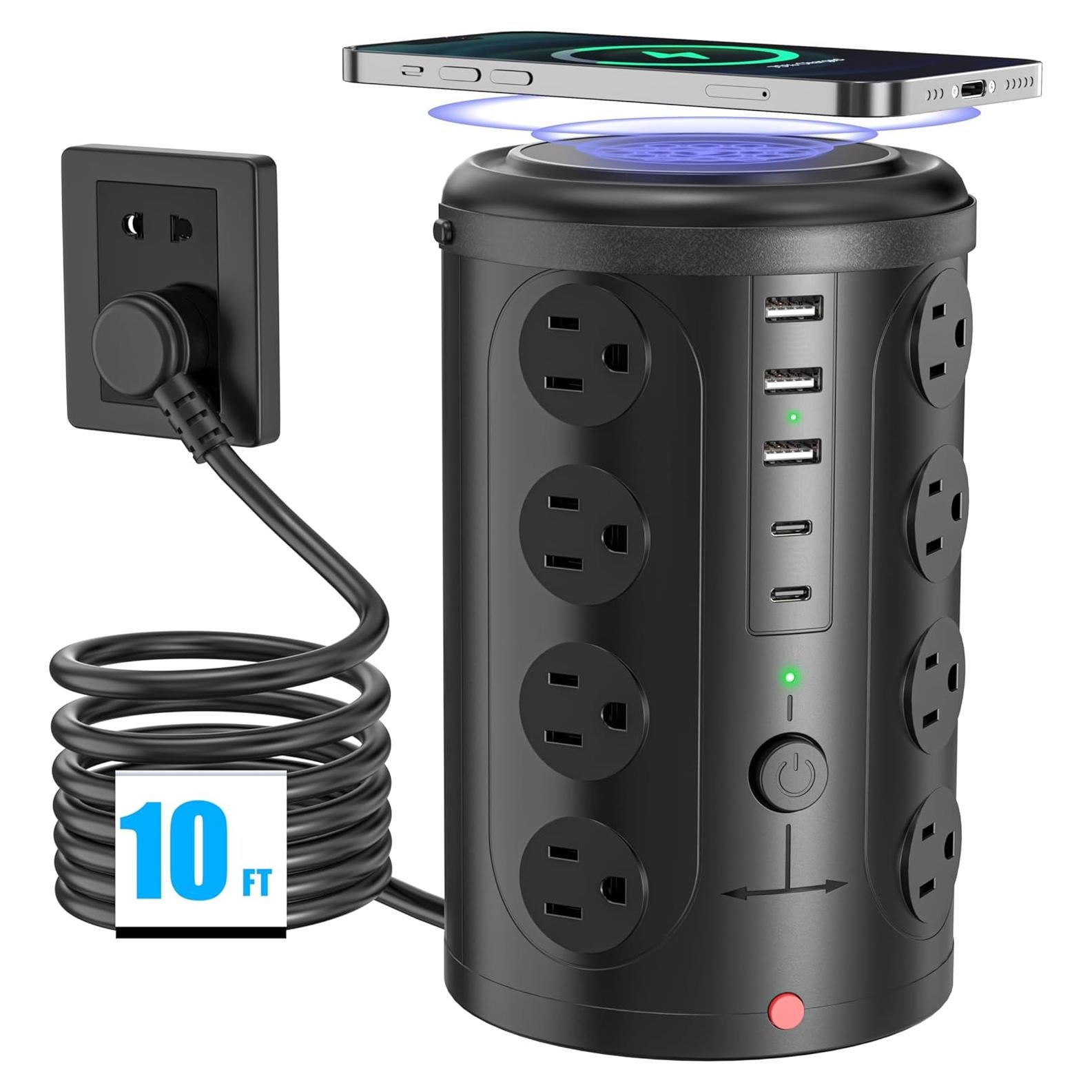 Regleta de Protección UWIWUTEI 16 Salidas CA 5 USB 15W Inalámbrica