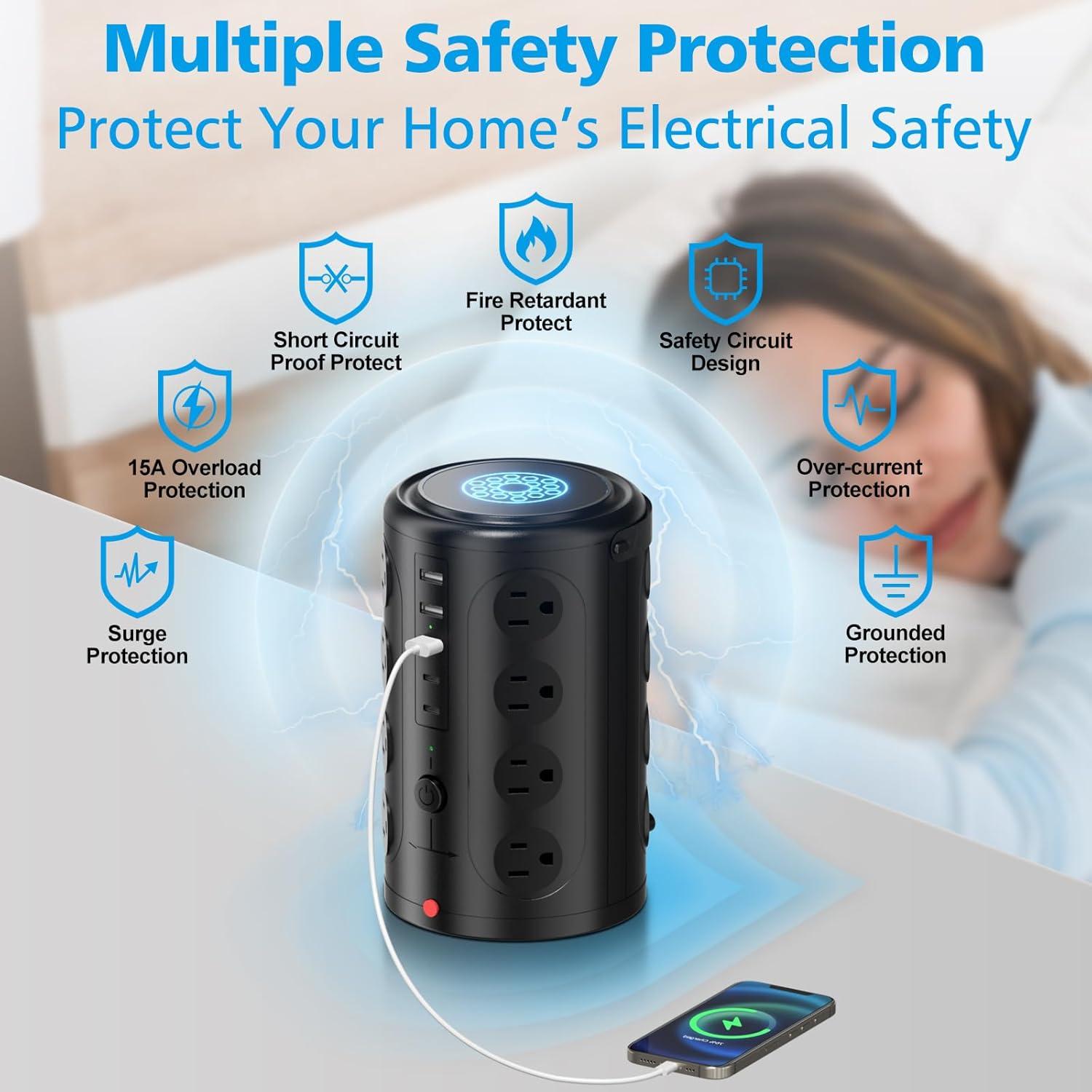 Regleta de Protección UWIWUTEI 16 Salidas CA 5 USB 15W Inalámbrica