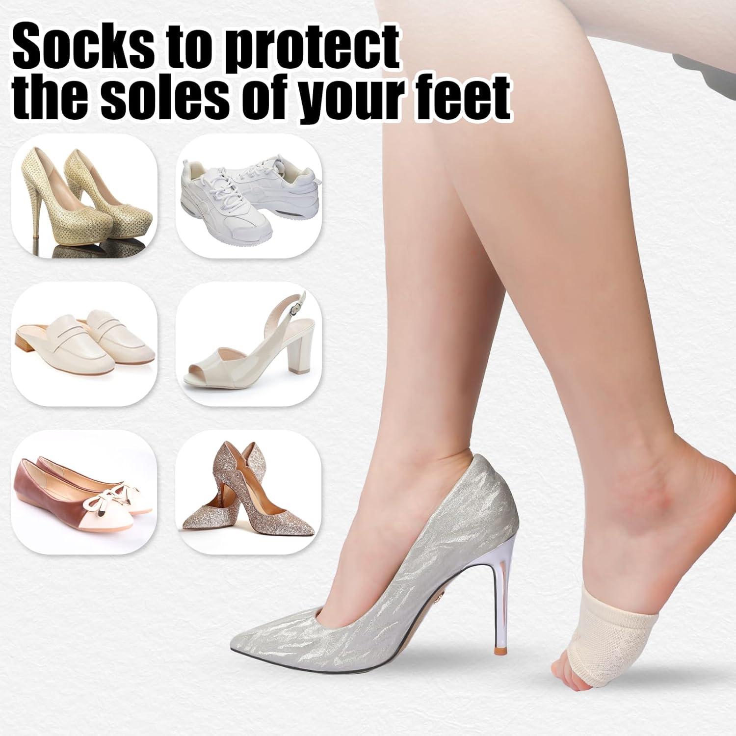 5 Pares Calcetines Antideslizantes Peep Toe Mule Algodón Beige y Negro