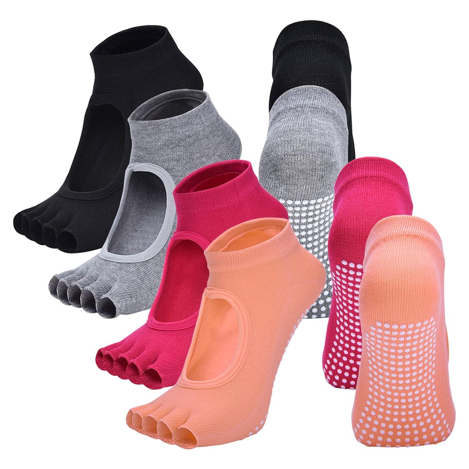 Calcetines de Yoga Sin Dedos para Mujeres - Antideslizantes 4 Pares