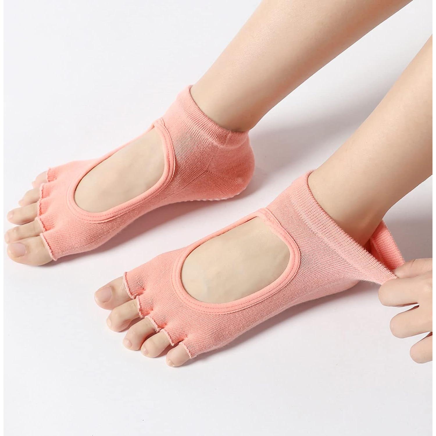 Calcetines de Yoga Sin Dedos para Mujeres - Antideslizantes 4 Pares