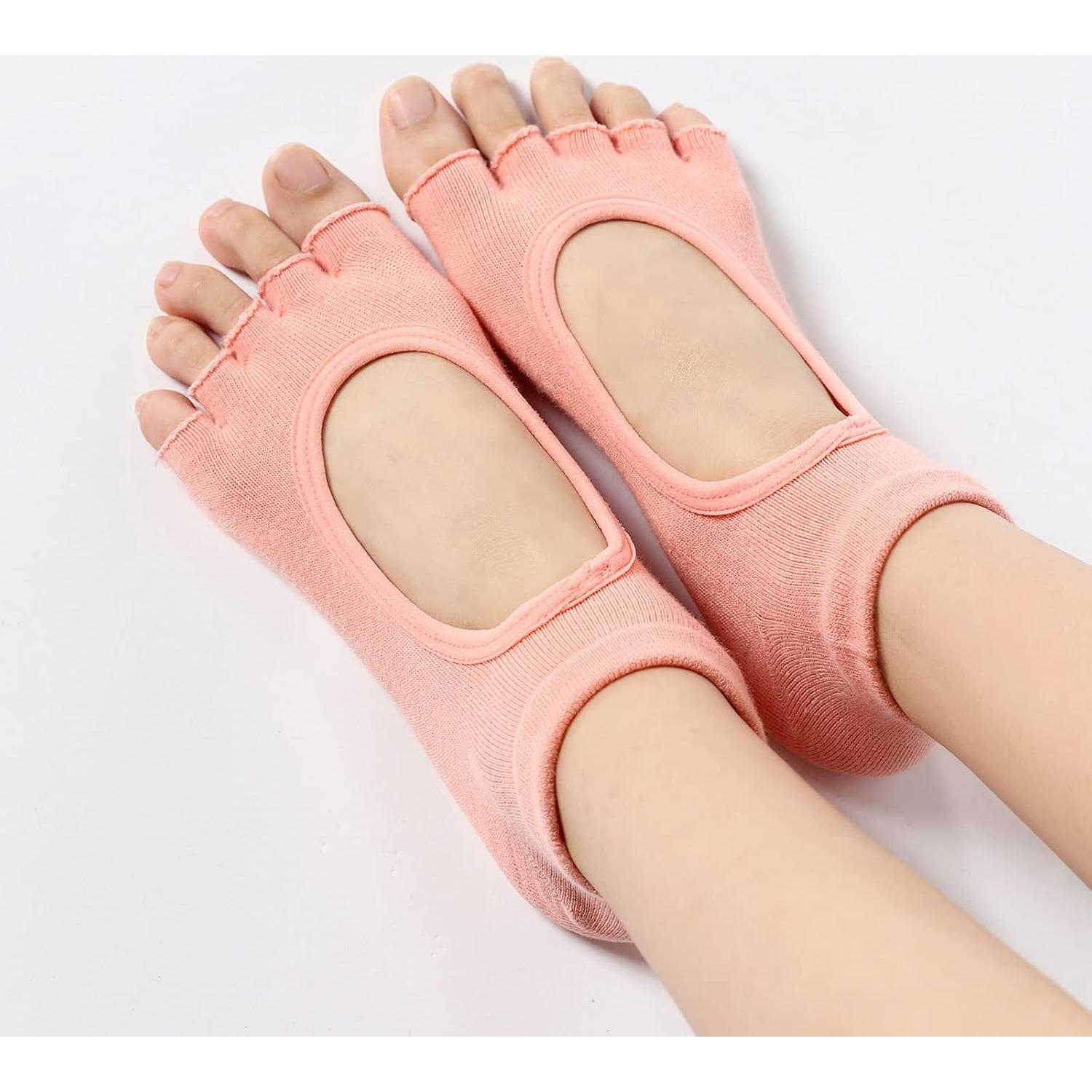 Calcetines de Yoga Sin Dedos para Mujeres - Antideslizantes 4 Pares