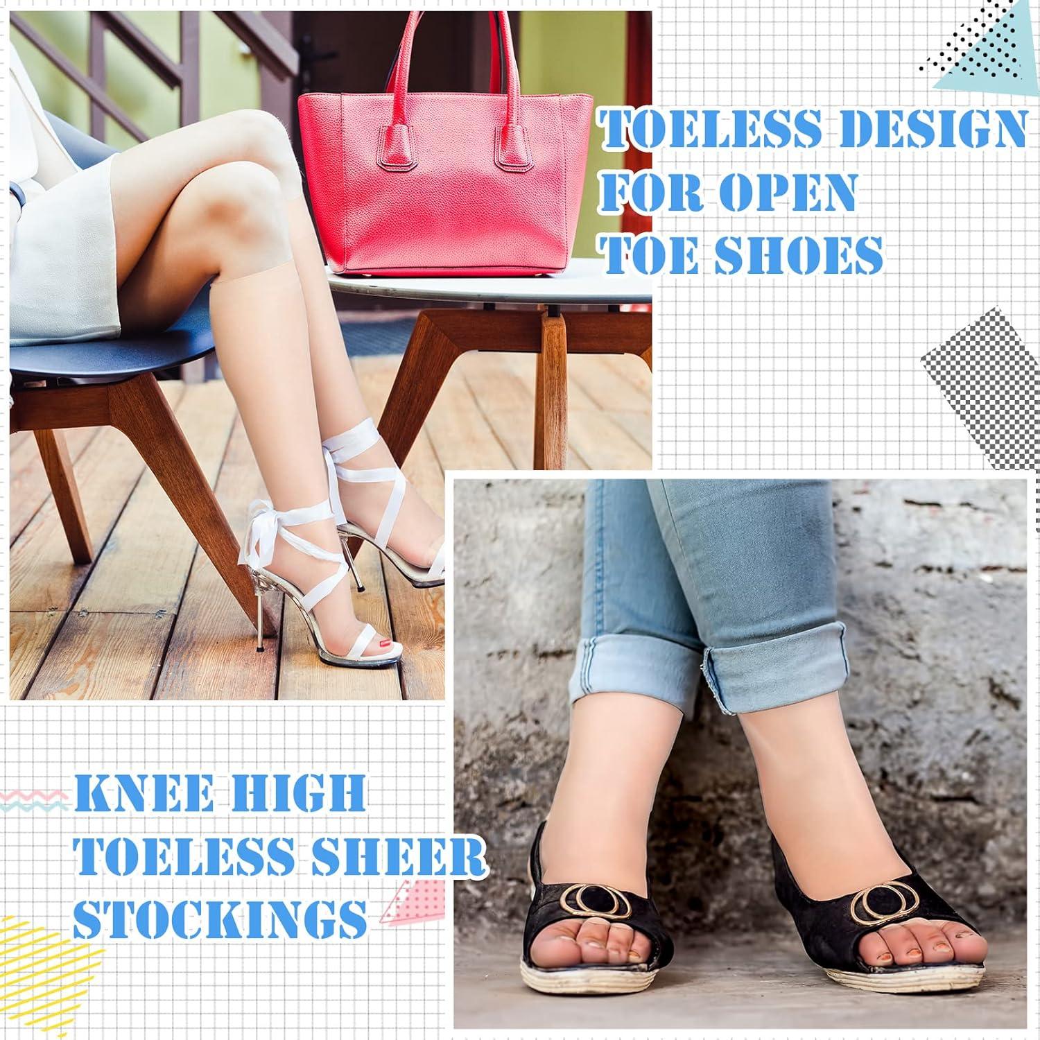 Bonuci 8 Pares de Medias Altas Sin Dedos para Mujeres Color Piel