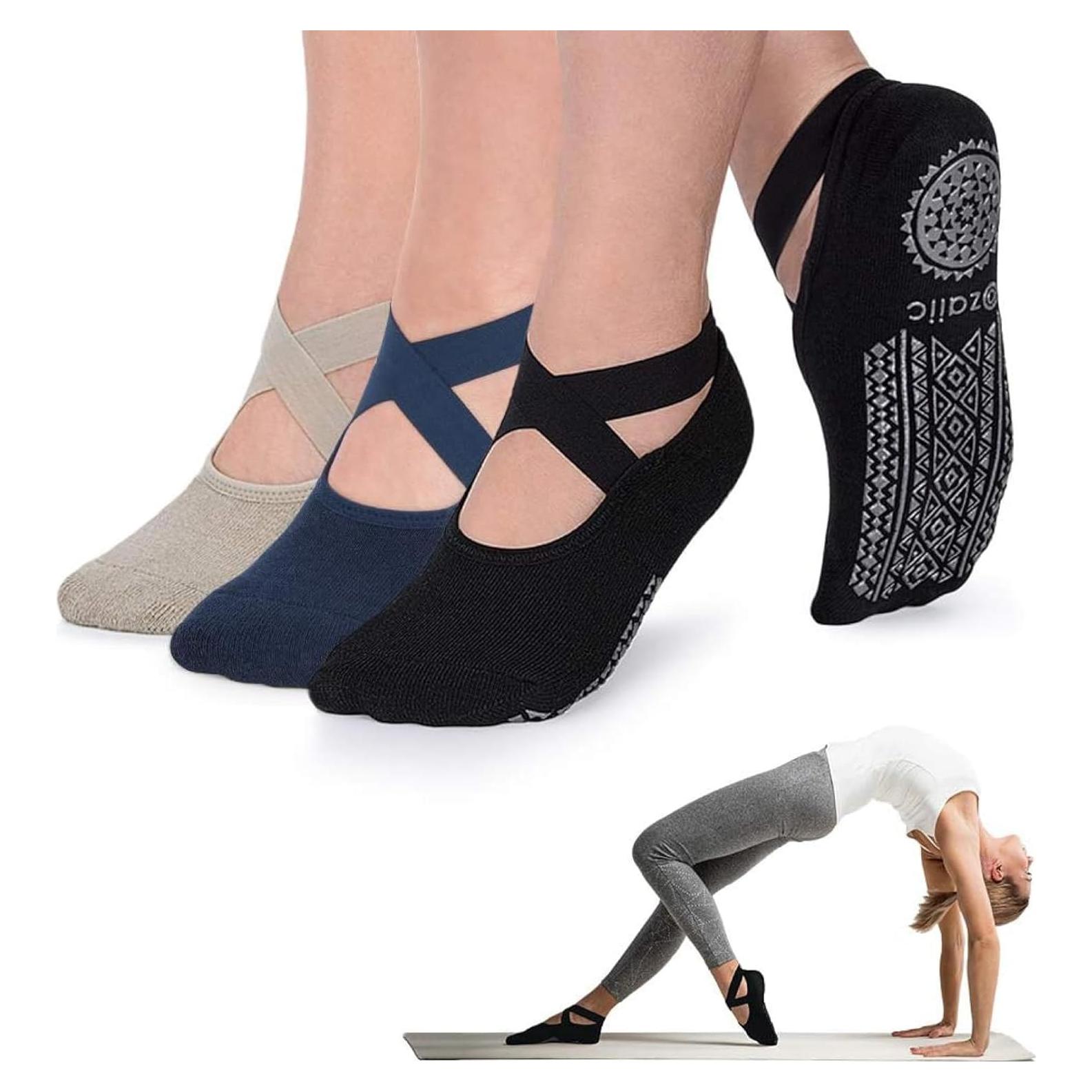 Calcetines de Yoga Ozaiic Antideslizantes 3 Pares Mujeres