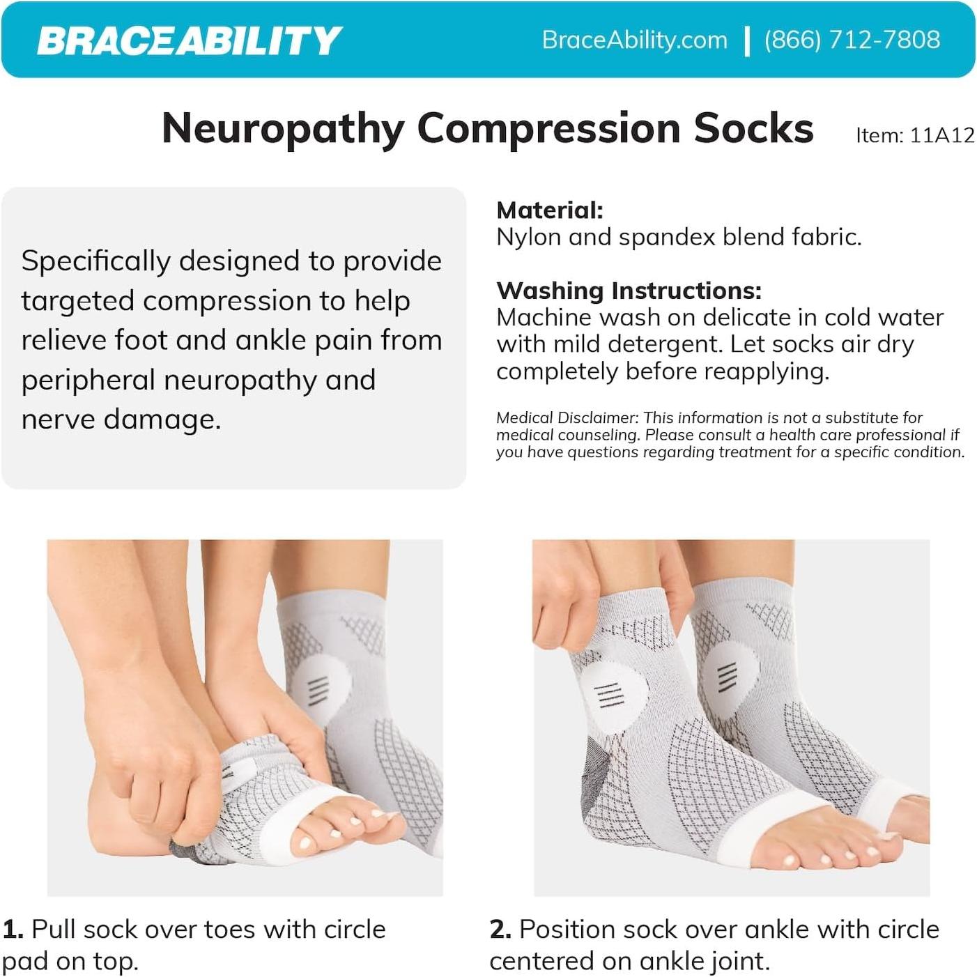 Calcetines de Compresión Neuropatía BraceAbility XL Negro