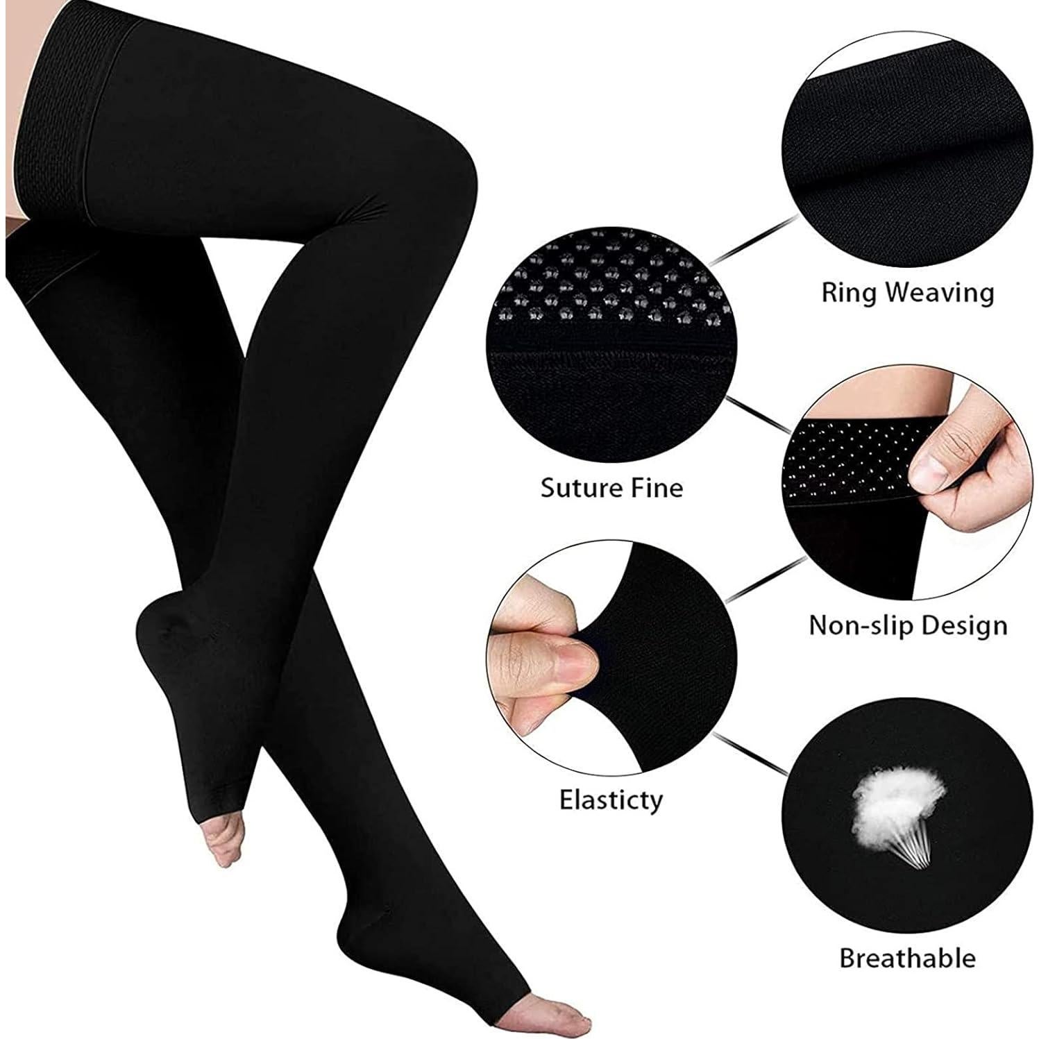 Medias de Compresión hasta el Muslo 20-32 mmHg Elloevn