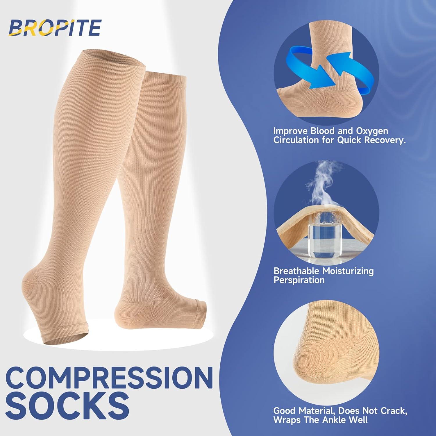 Calcetines de Compresión Bropite Punta Abierta 15-20 mmHg 2 Pares