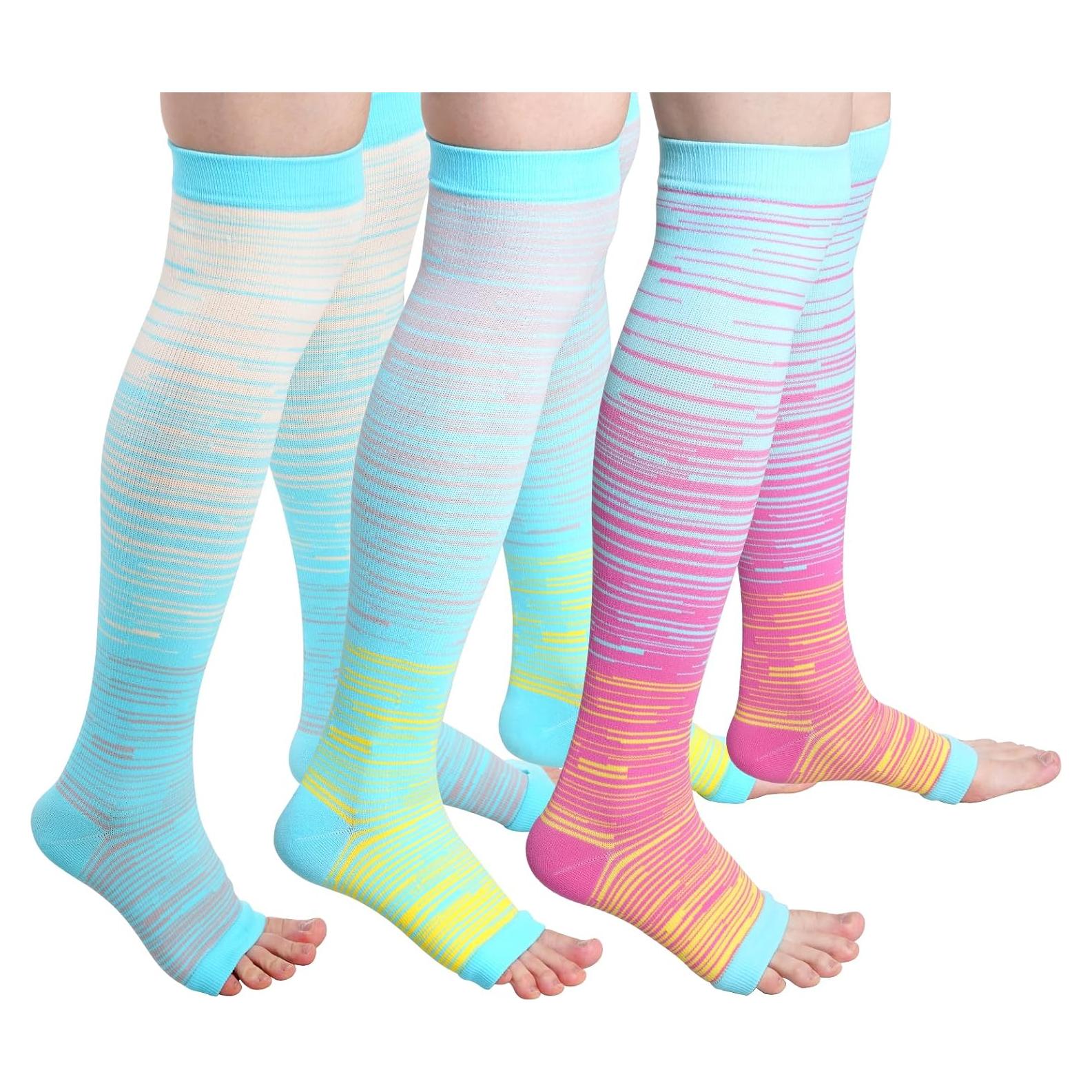 HOVEOX 3 Pares Calcetines Compresión Punta Abierta Unisex