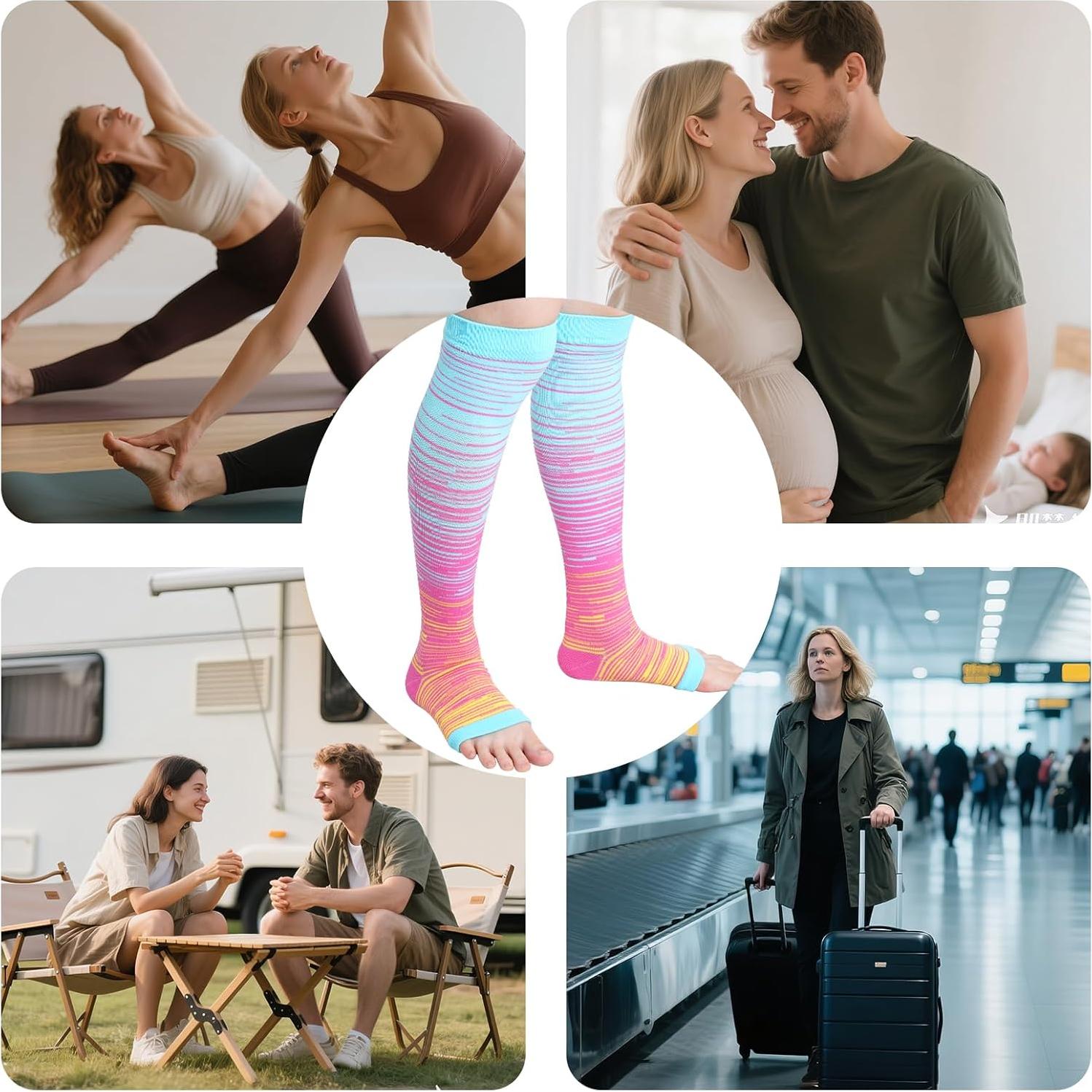 HOVEOX 3 Pares Calcetines Compresión Punta Abierta Unisex