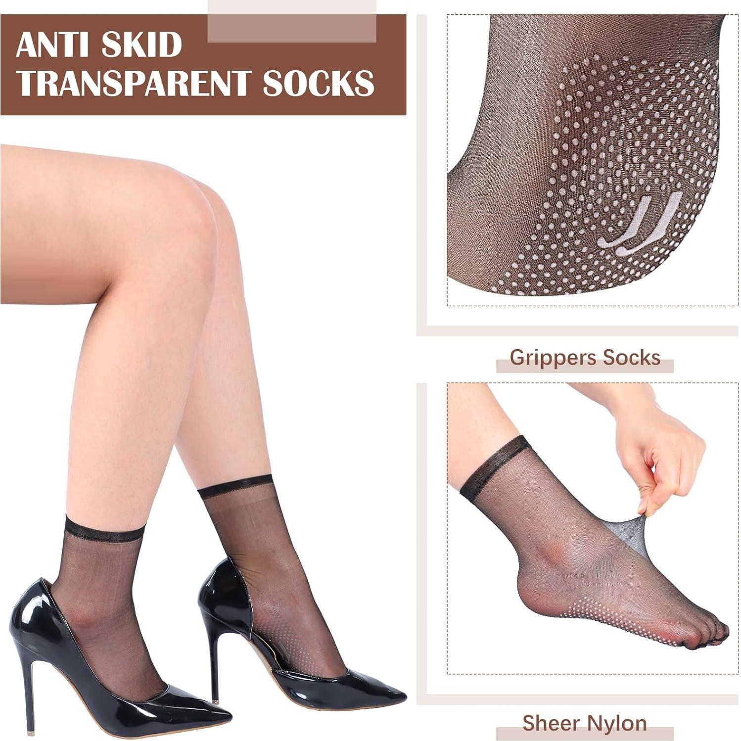 20 Pares de Medias de Nylon Transparentes Antideslizantes para Mujeres