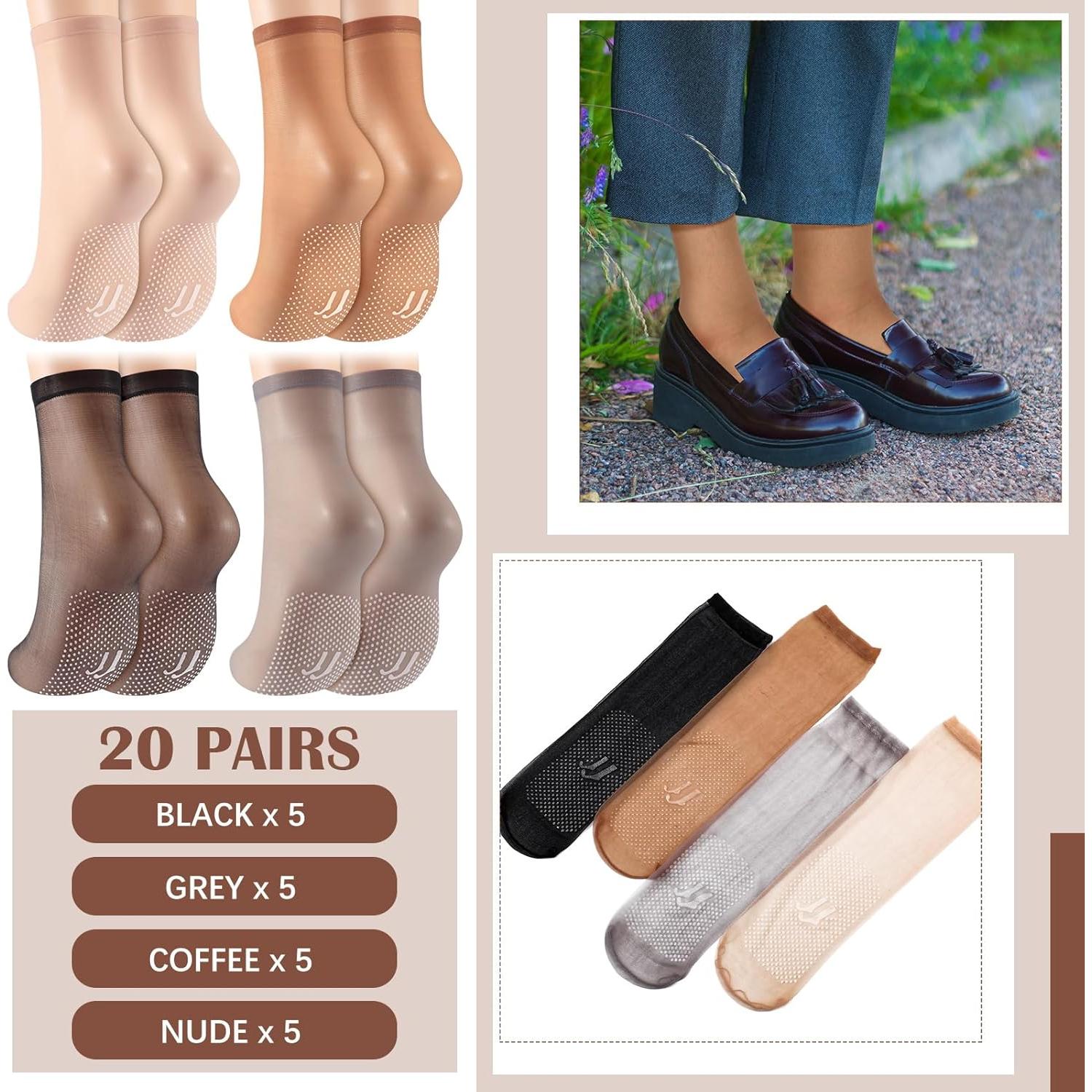 20 Pares de Medias de Nylon Transparentes Antideslizantes para Mujeres