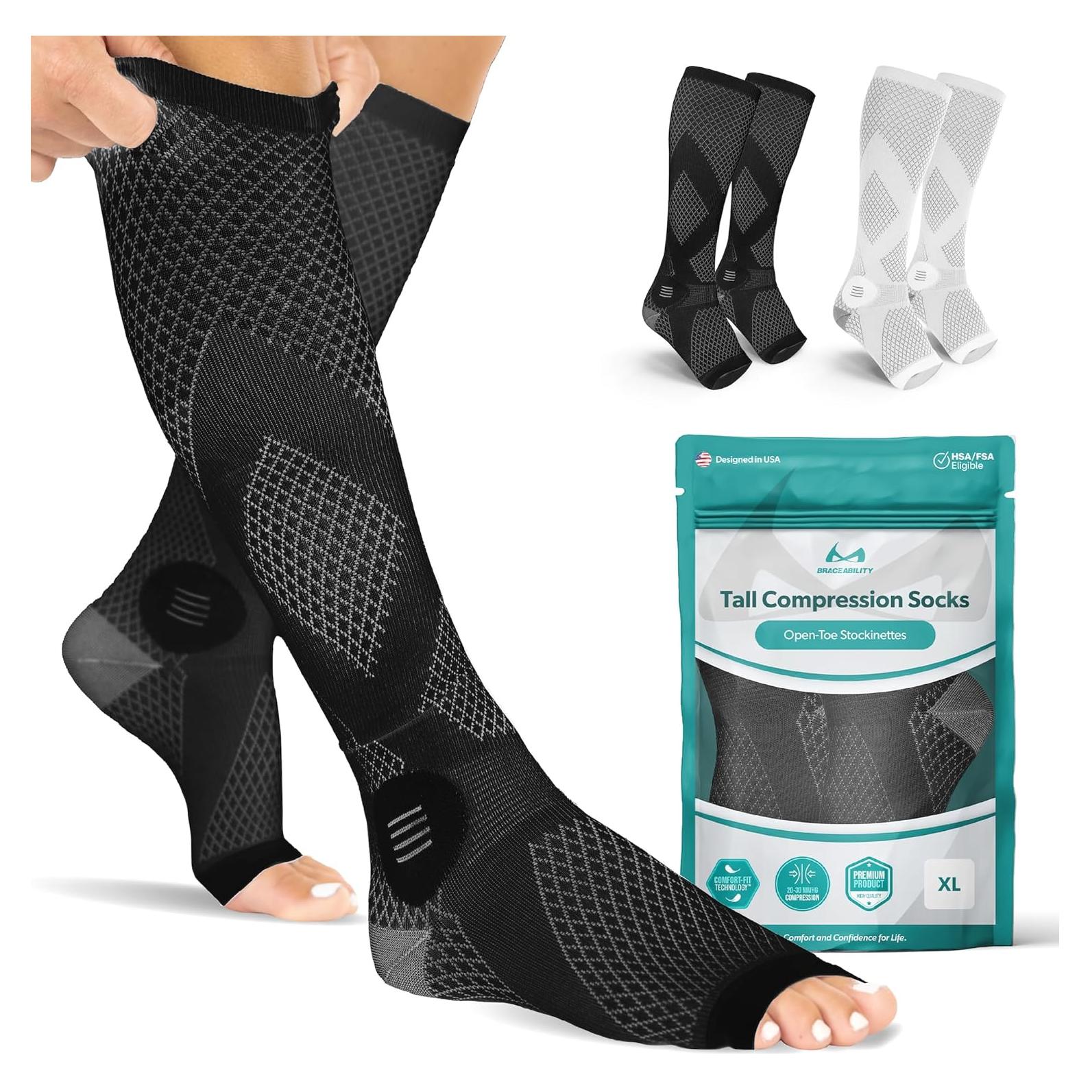 Calcetines de Compresión BraceAbility 20-30 mmHg Punta Abierta Negro L