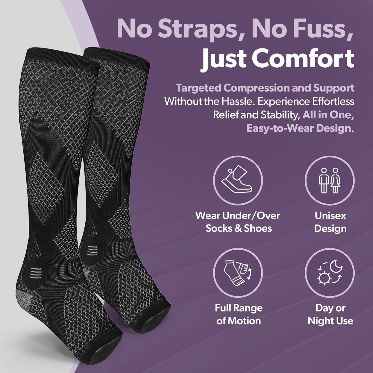 Calcetines de Compresión BraceAbility 20-30 mmHg Punta Abierta Negro L