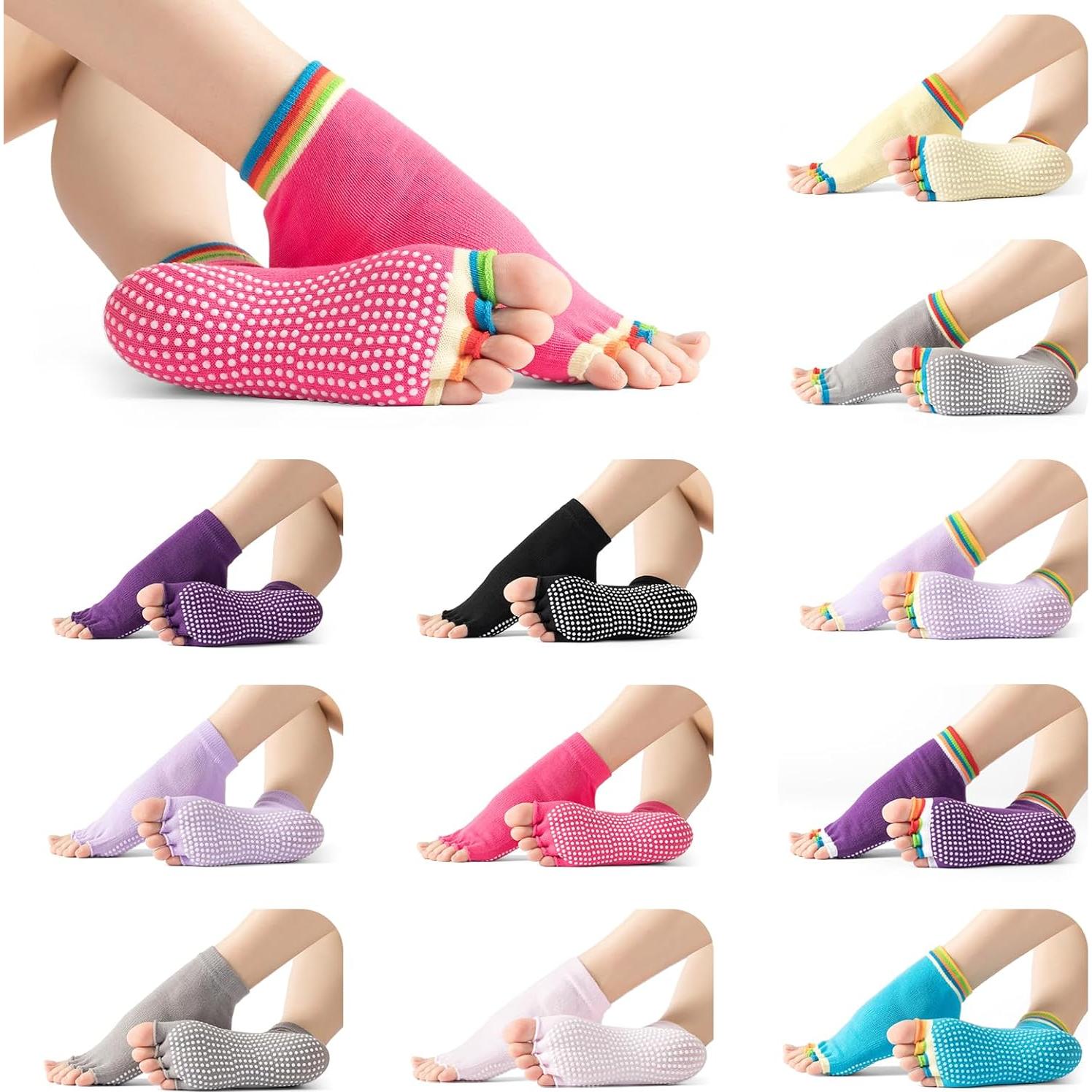 Calcetines de Yoga Antideslizantes Jeuhut 12 Pares Mujeres