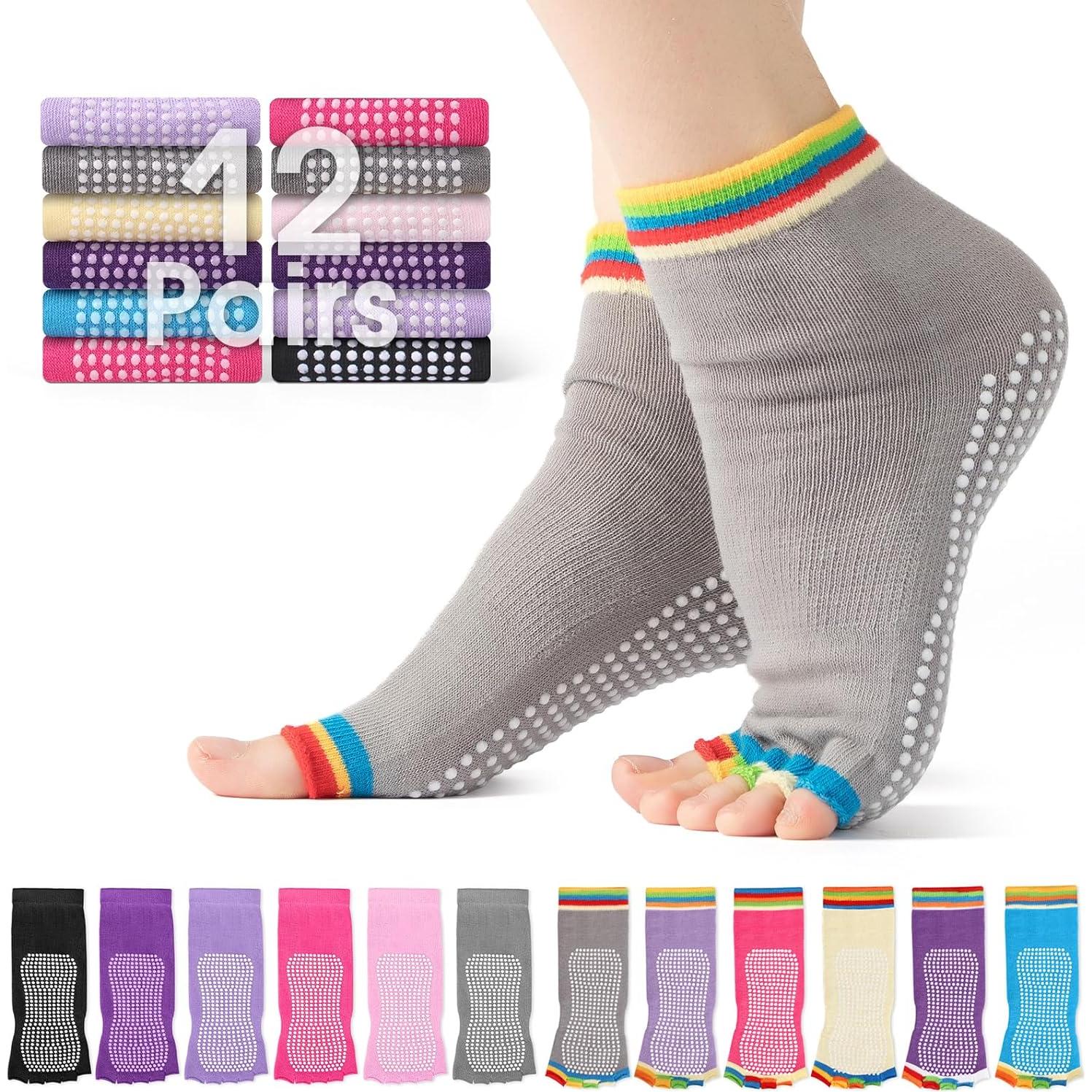 Calcetines de Yoga Antideslizantes Jeuhut 12 Pares Mujeres