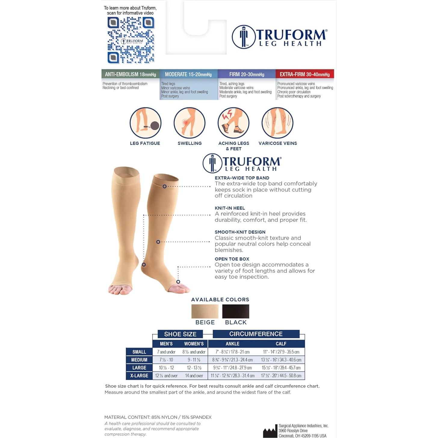 Medias de Compresión Truform 0875 Unisex 15-20 mmHg Negra