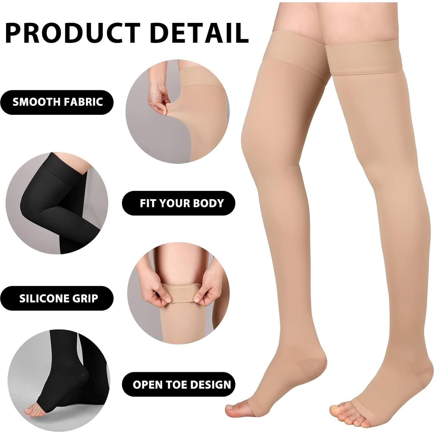 Medias de Compresión hasta el Muslo JYUOZI 20-30 mmHg 2XL Beige