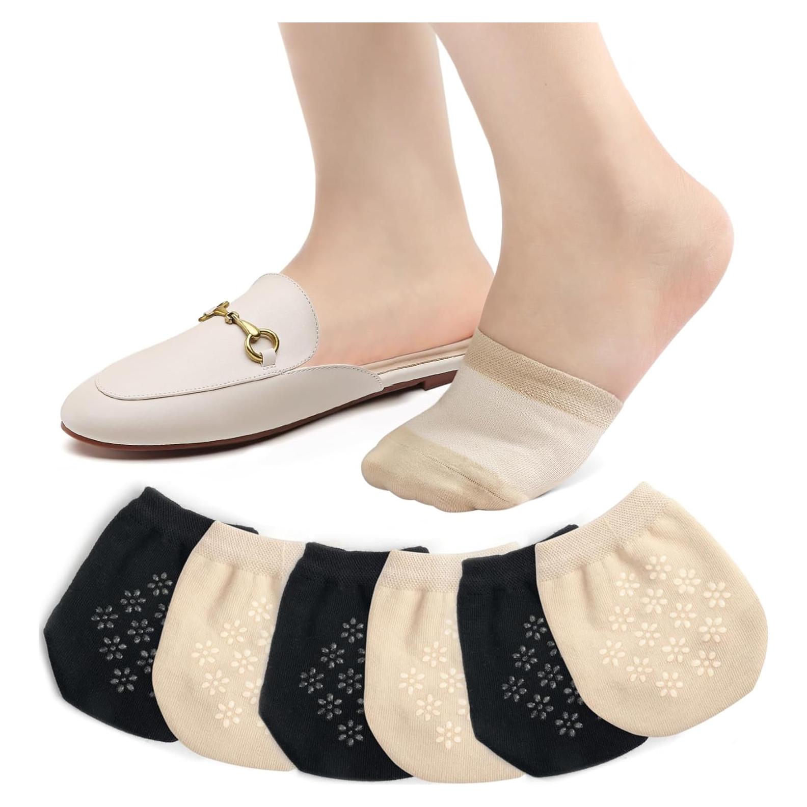Calcetines Cortos de Dedos para Mujeres - 6 Pares Beige y Negro