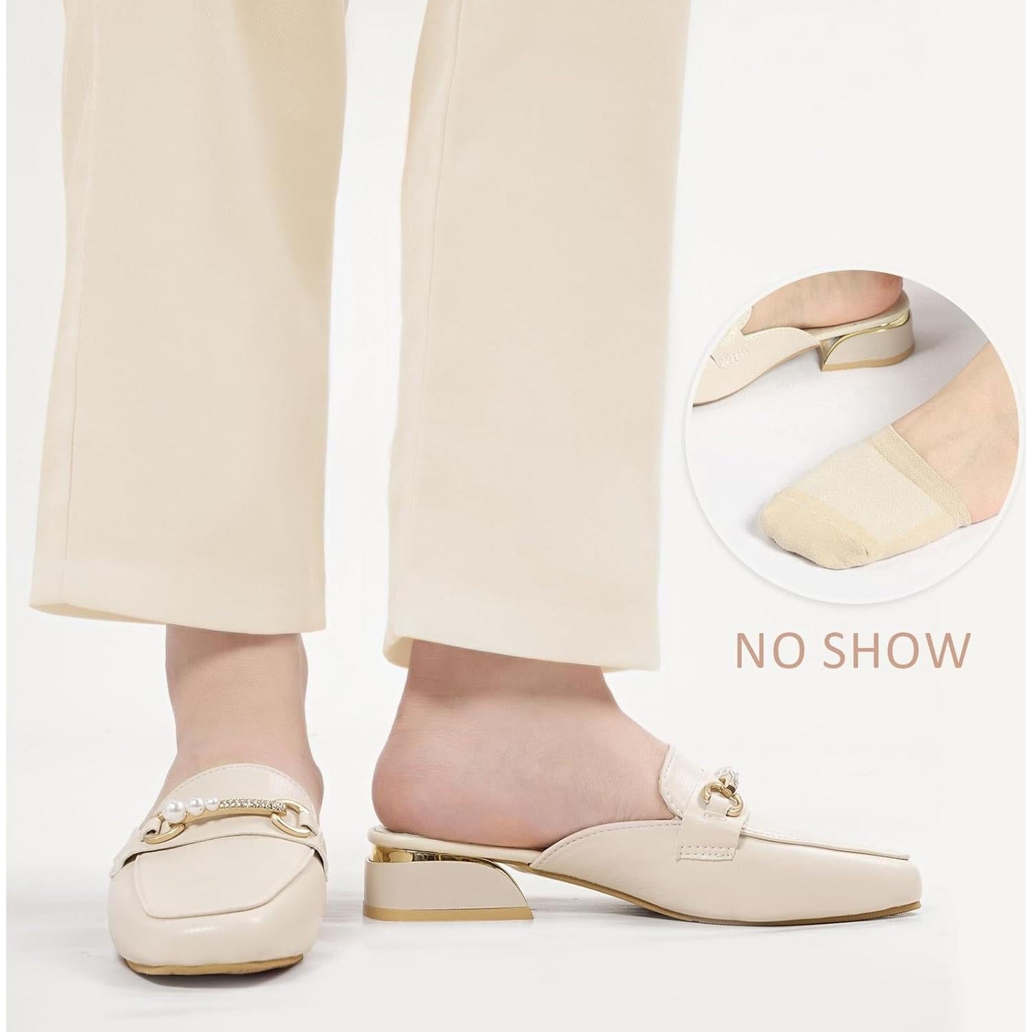 Calcetines Cortos de Dedos para Mujeres - 6 Pares Beige y Negro