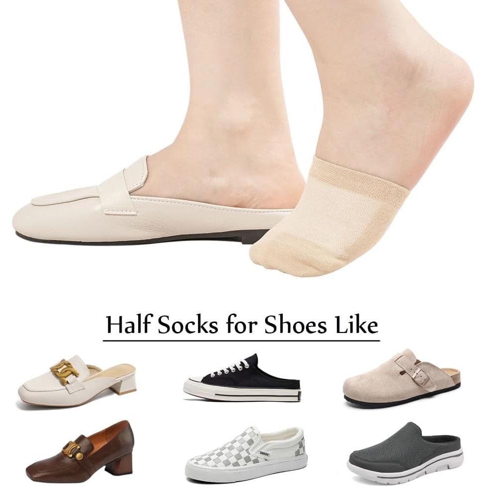 Calcetines Cortos de Dedos para Mujeres - 6 Pares Beige y Negro