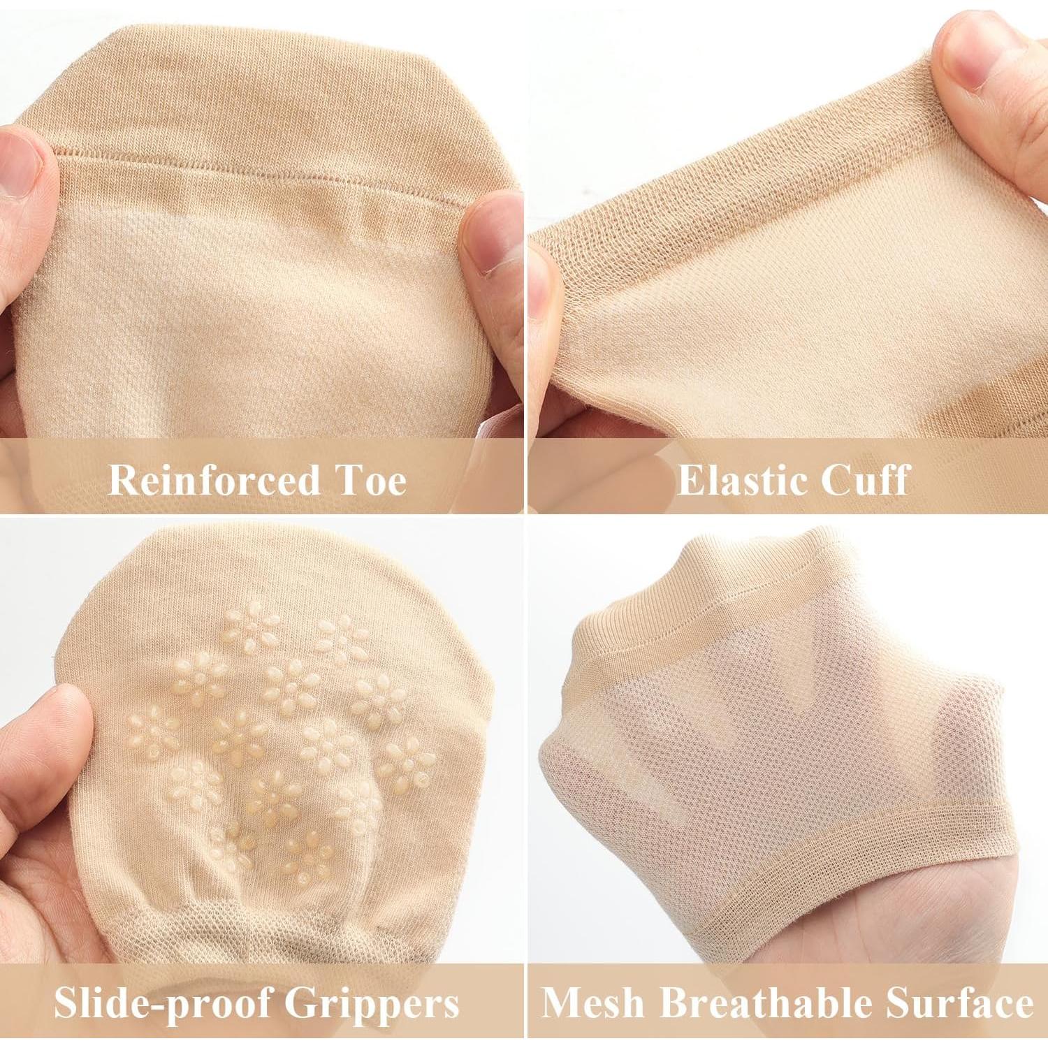 Calcetines Cortos de Dedos para Mujeres - 6 Pares Beige y Negro