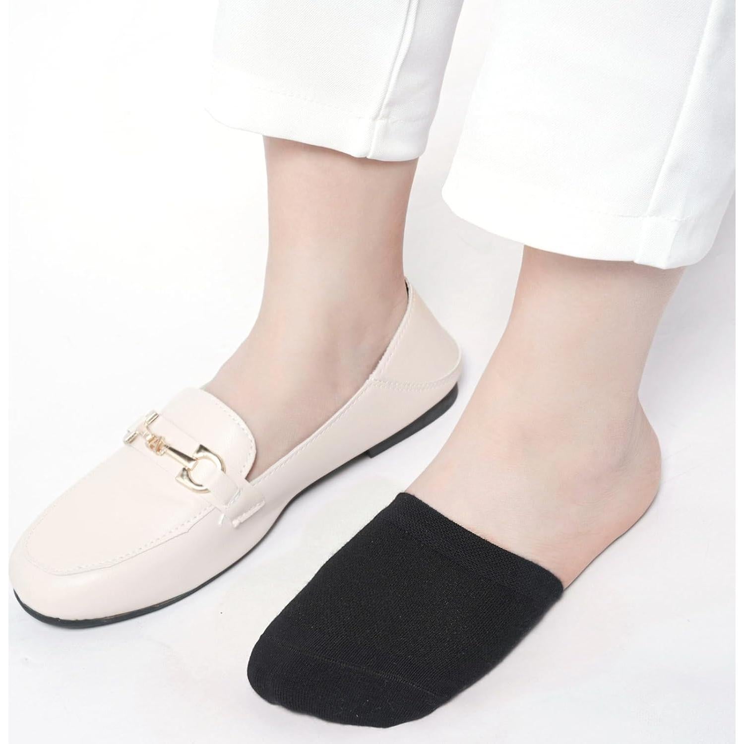 Calcetines Cortos de Dedos para Mujeres - 6 Pares Beige y Negro