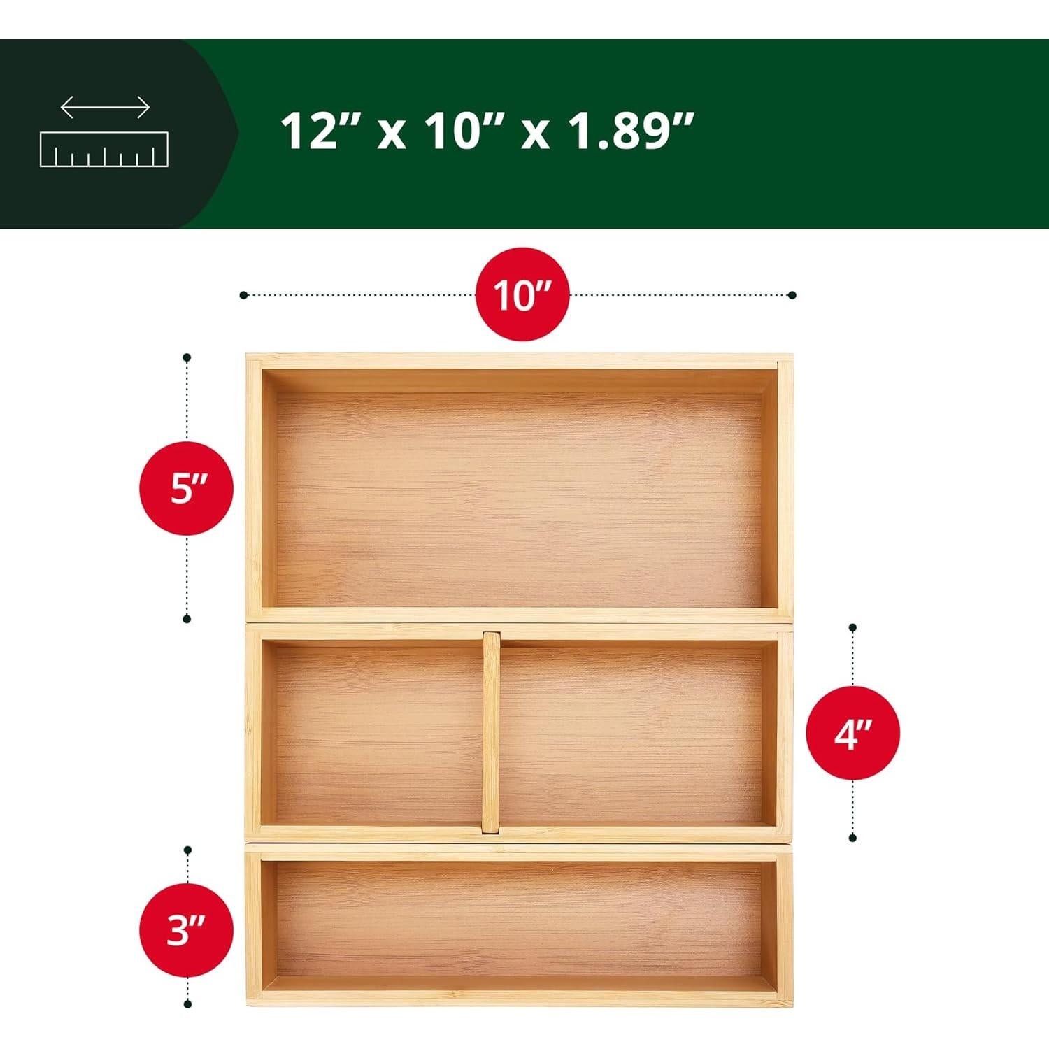 Organizador de Cajones de Bambú Royal Craft Wood - 3 Cajas