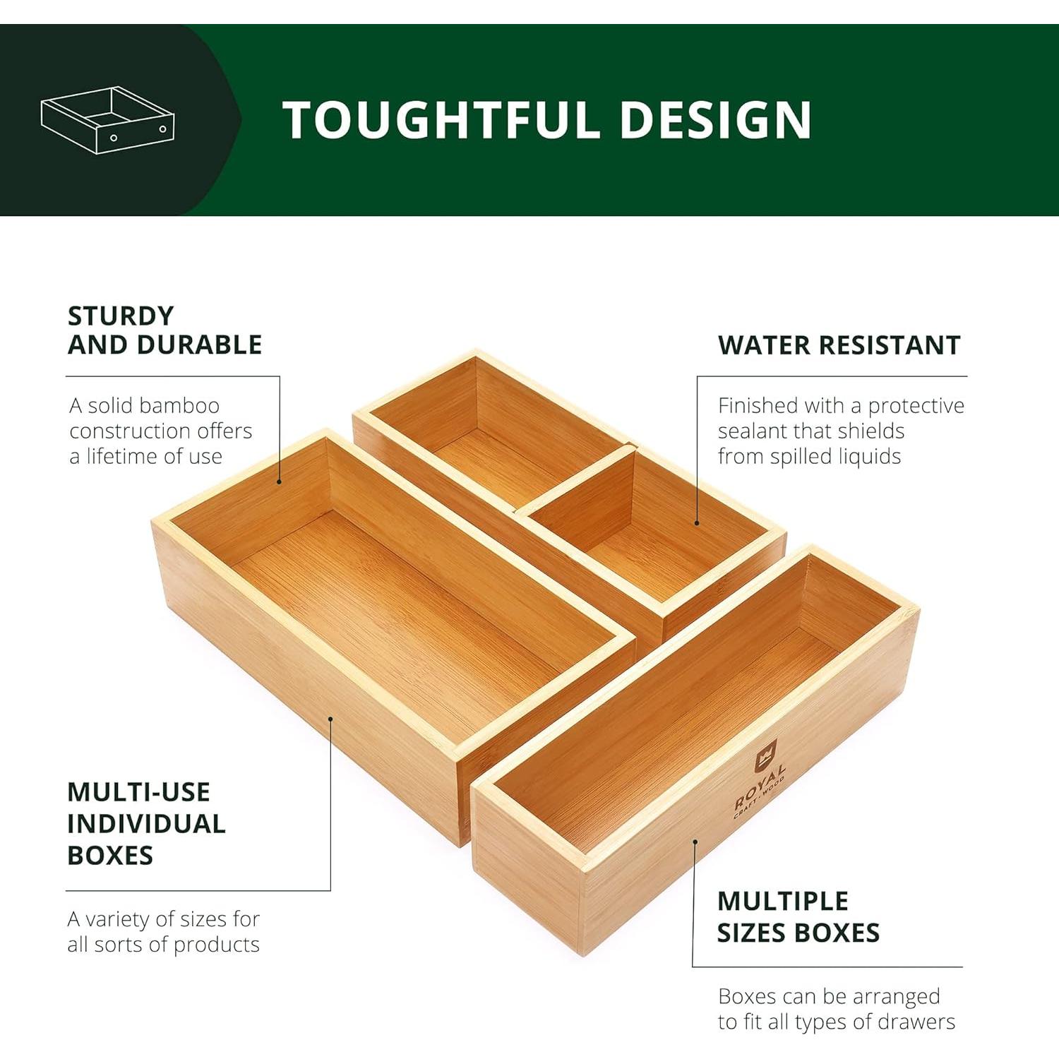 Organizador de Cajones de Bambú Royal Craft Wood - 3 Cajas
