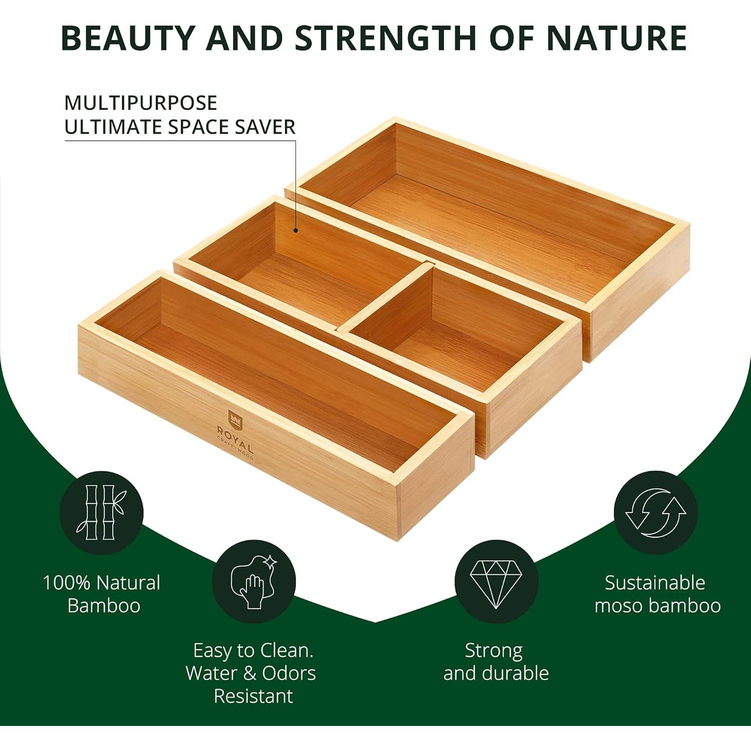 Organizador de Cajones de Bambú Royal Craft Wood - 3 Cajas