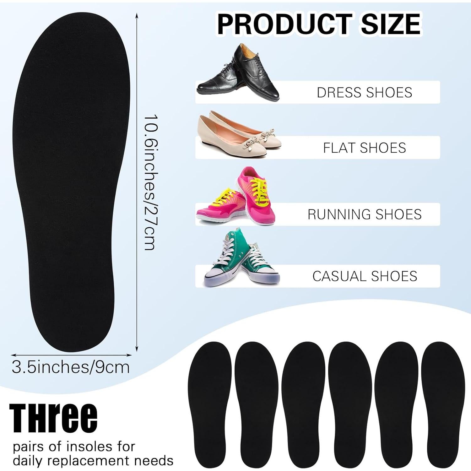 3 Pares de Plantillas Antideslizantes Lavables para Zapatos