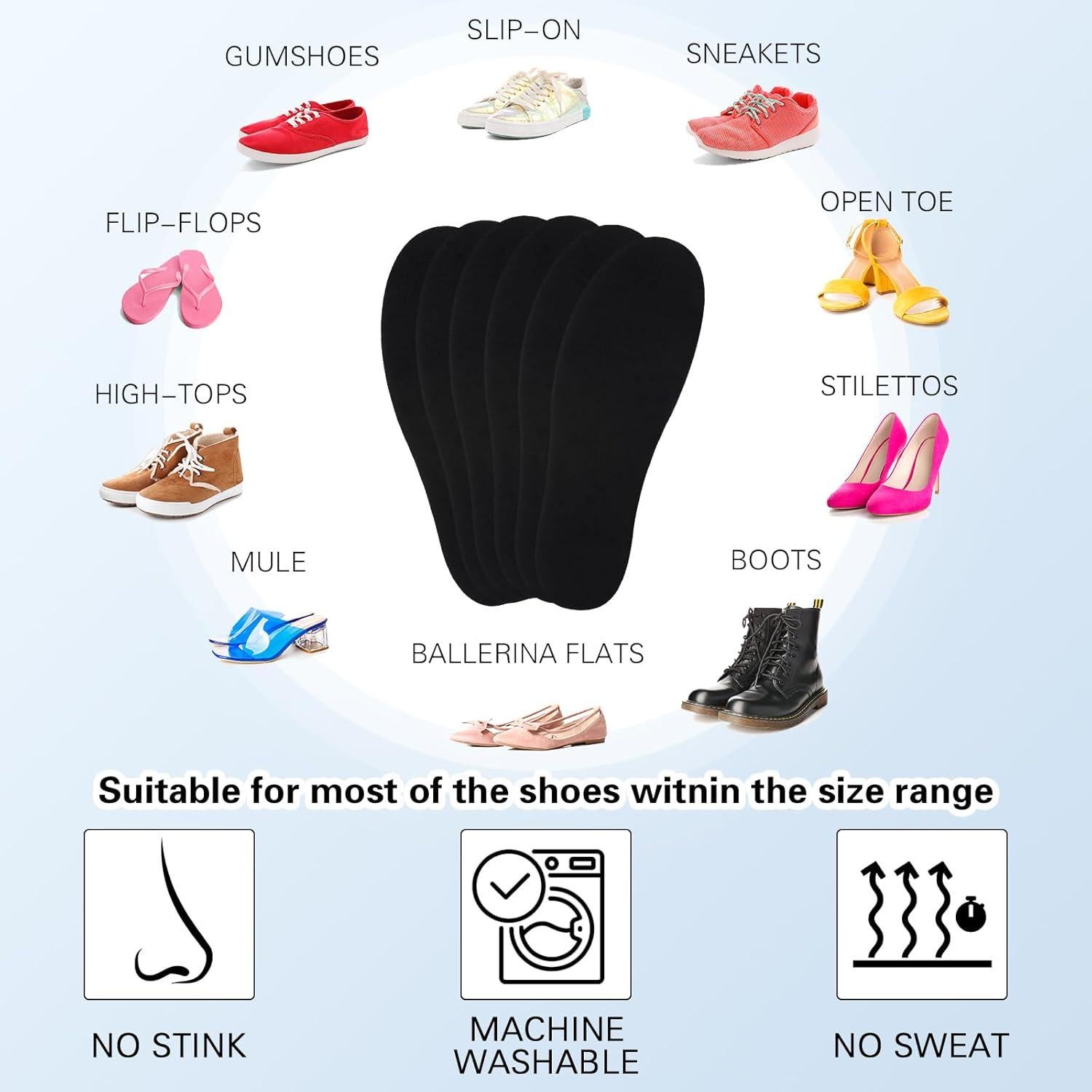 3 Pares de Plantillas Antideslizantes Lavables para Zapatos