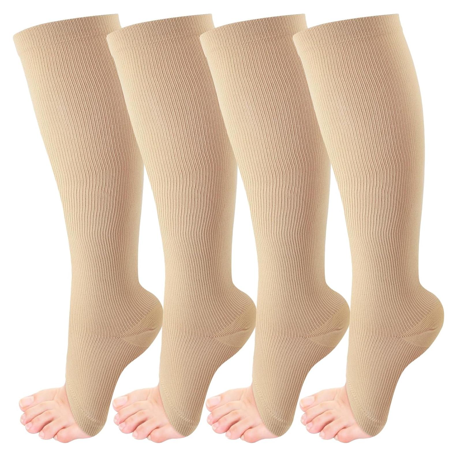 4 Pares de Medias de Compresión CACASO Punta Abierta 15-20 mmHg