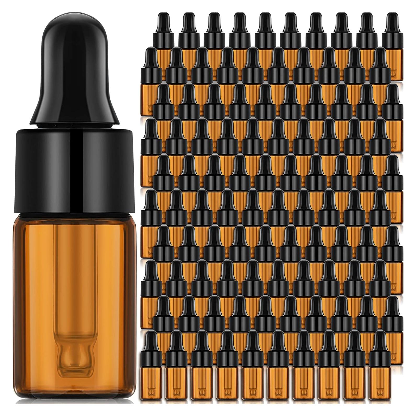 Nuogo 100 Botellas de Vidrio Ámbar 3 ml con Cuentagotas