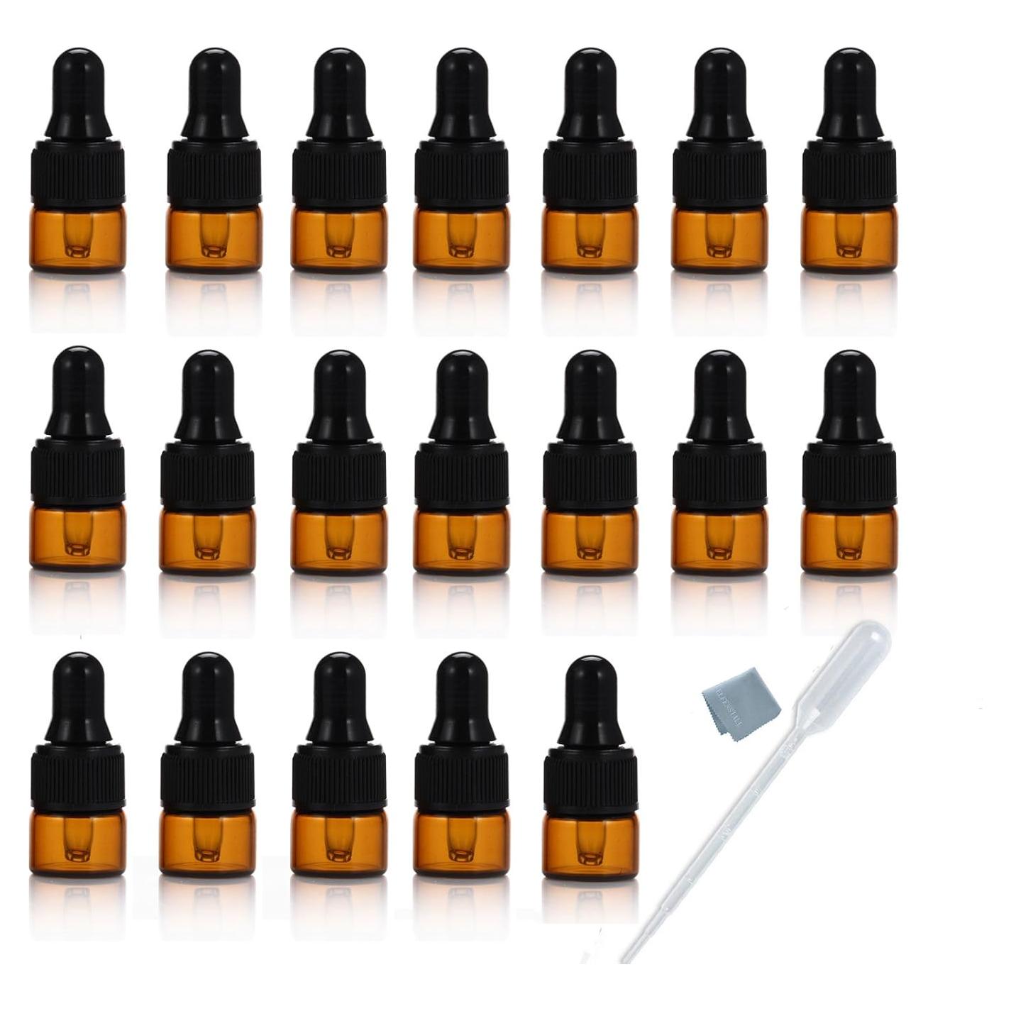 50 Botellas de Vidrio Ámbar 1ml con Cuentagotas y Paño