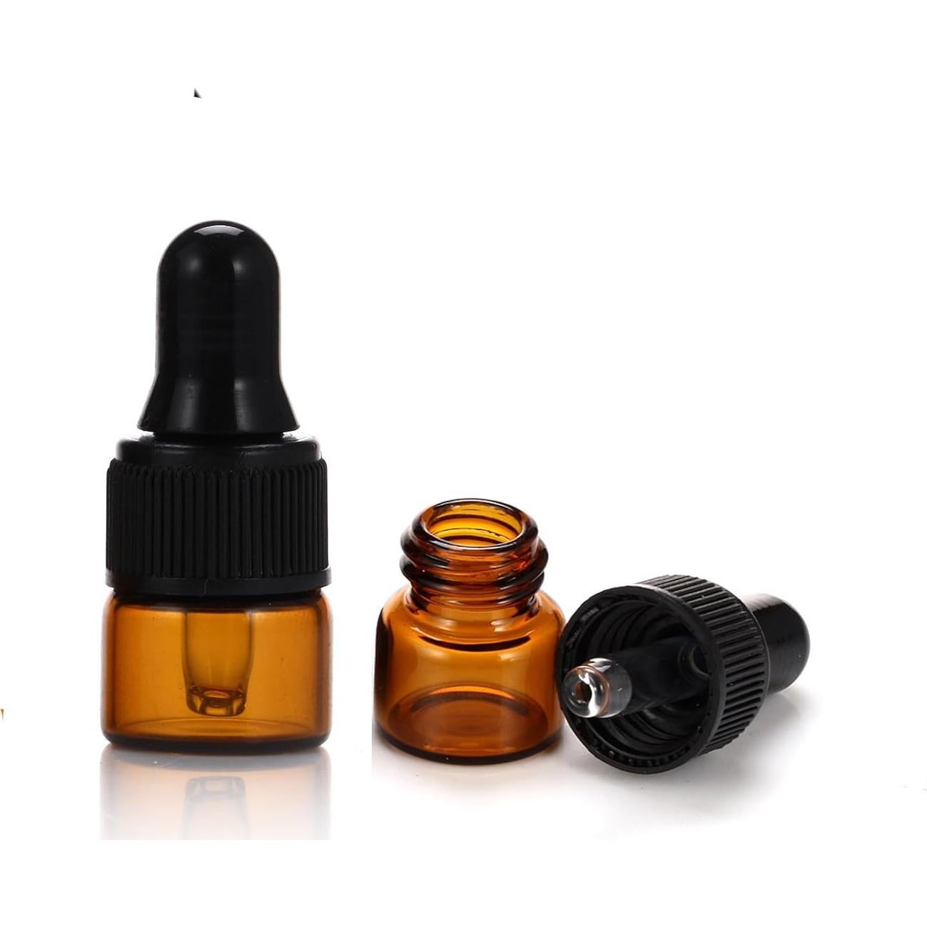 50 Botellas de Vidrio Ámbar 1ml con Cuentagotas y Paño