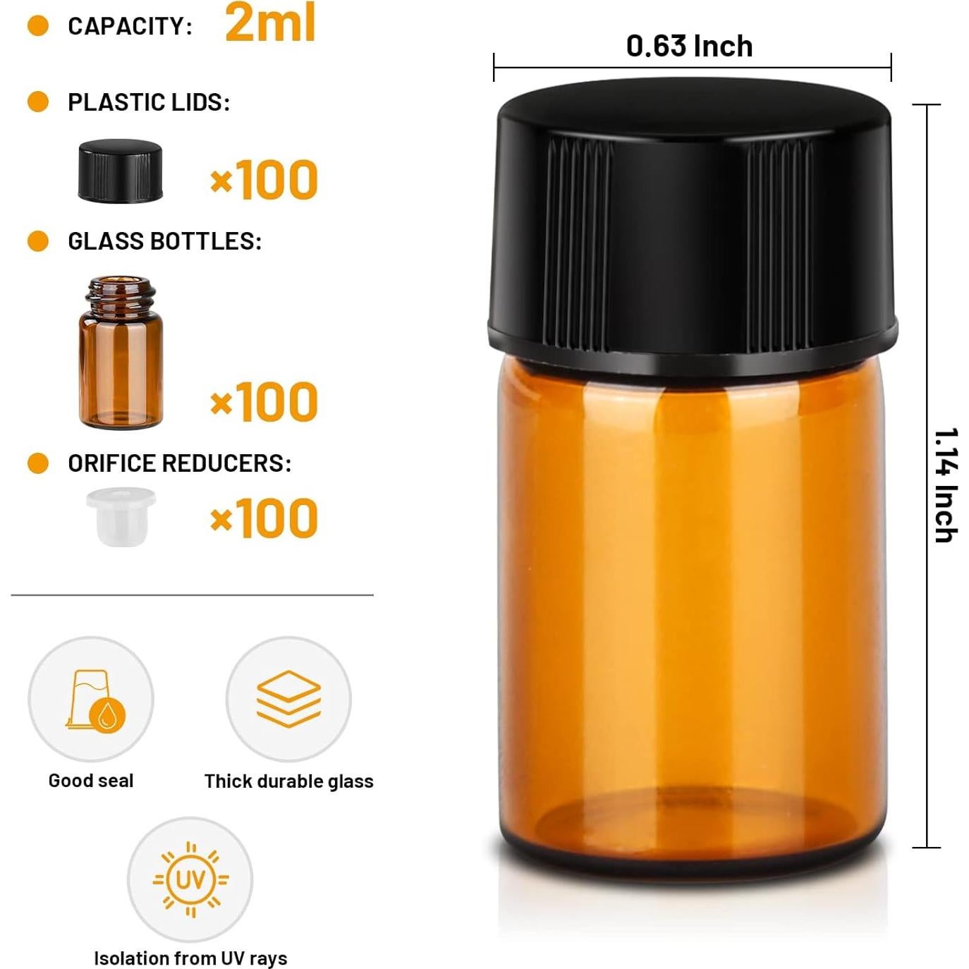 Botellas de Vidrio Ámbar 2ml Teenitor - Paquete de 100 Unidades