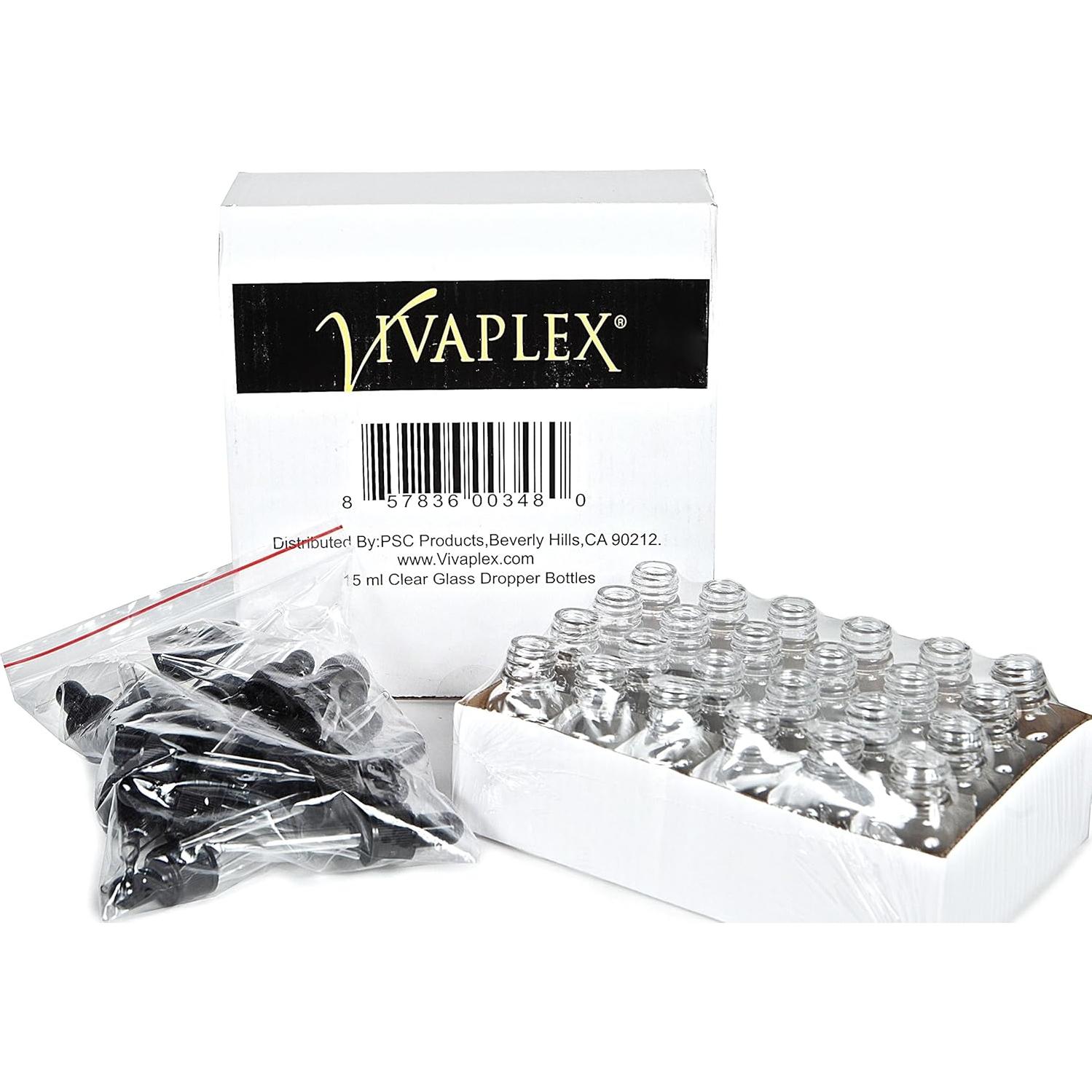 Botellas de Vidrio Transparente Vivaplex 15 ml con Cuentagotas - 24 Unidades