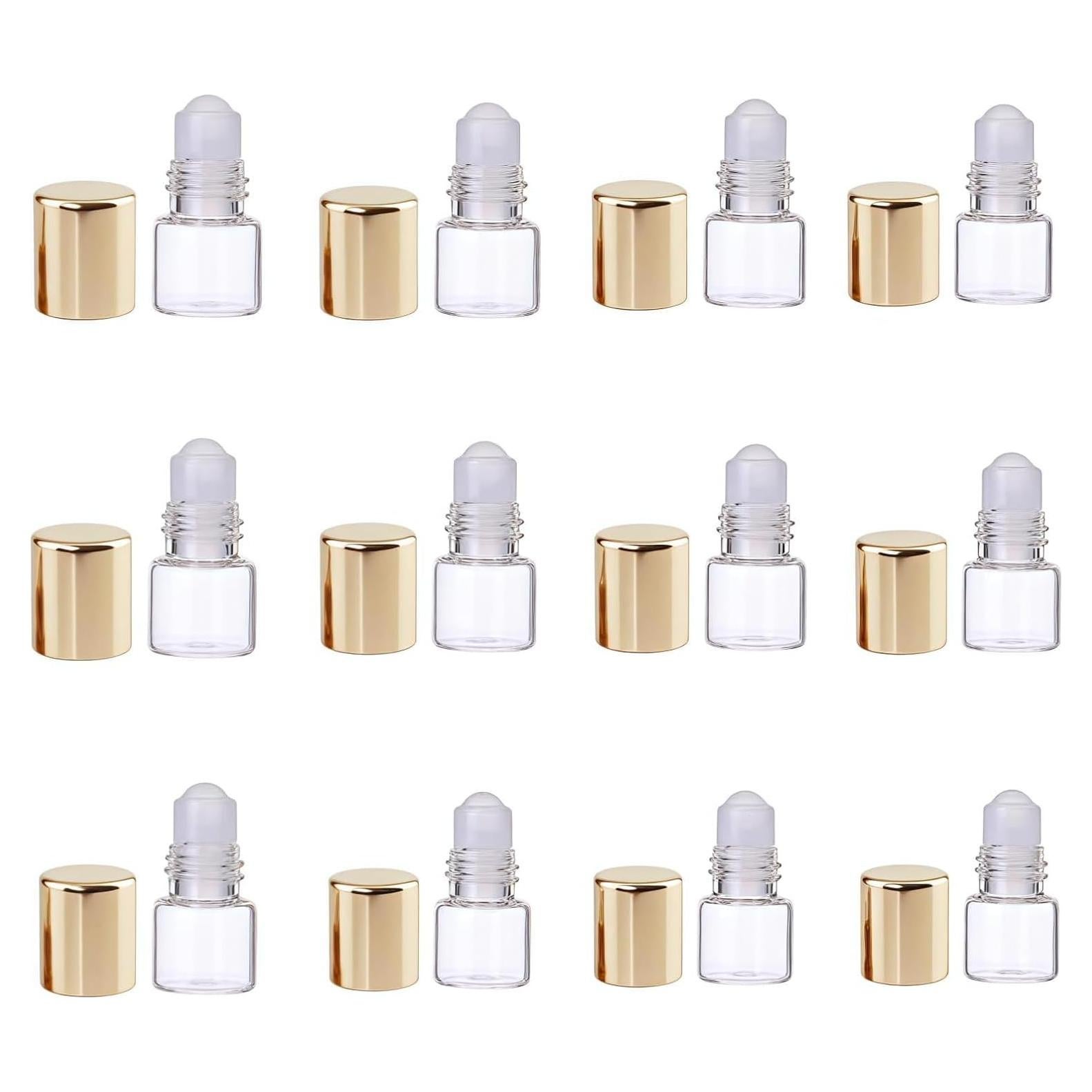 12 Botellas de Vidrio Roll-on WLngtv 1ml Doradas Reutilizables