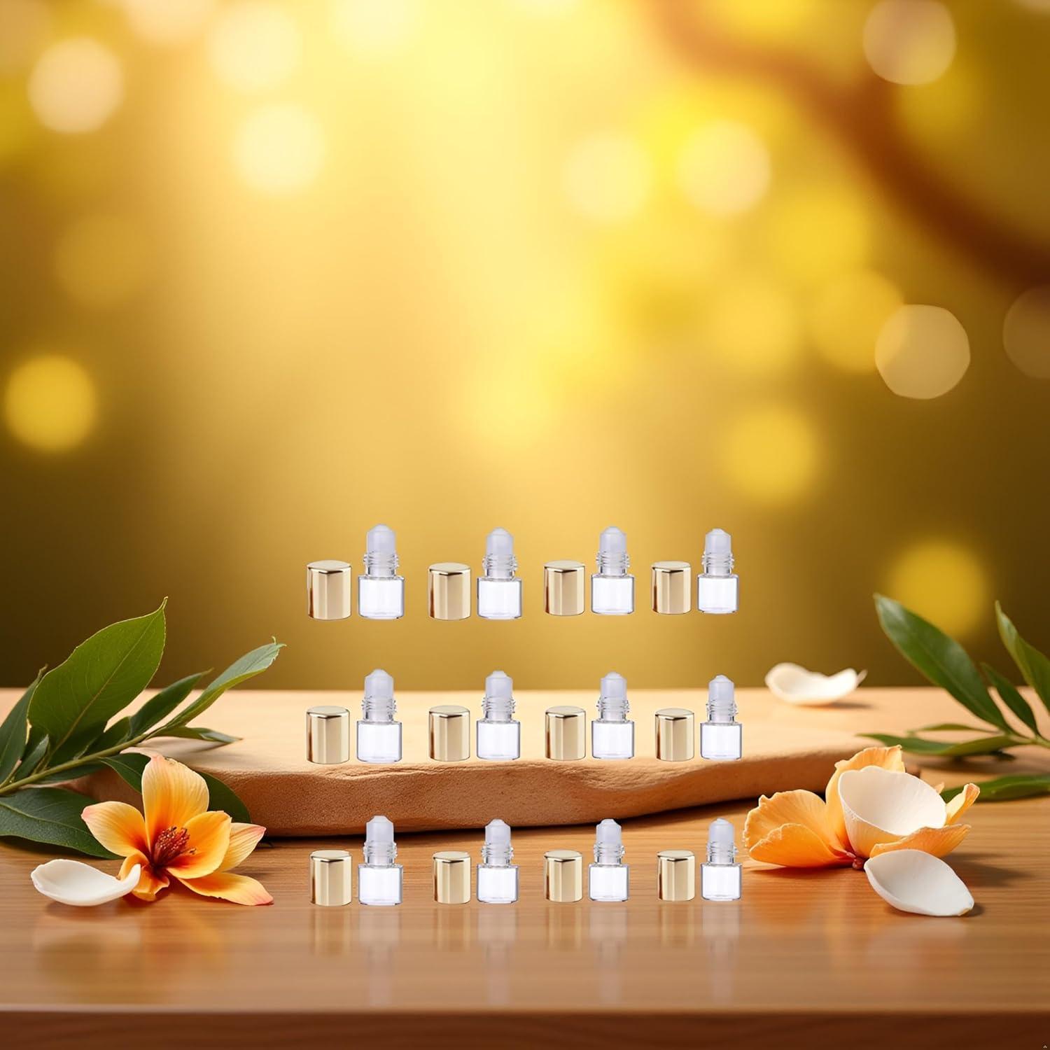 12 Botellas de Vidrio Roll-on WLngtv 1ml Doradas Reutilizables