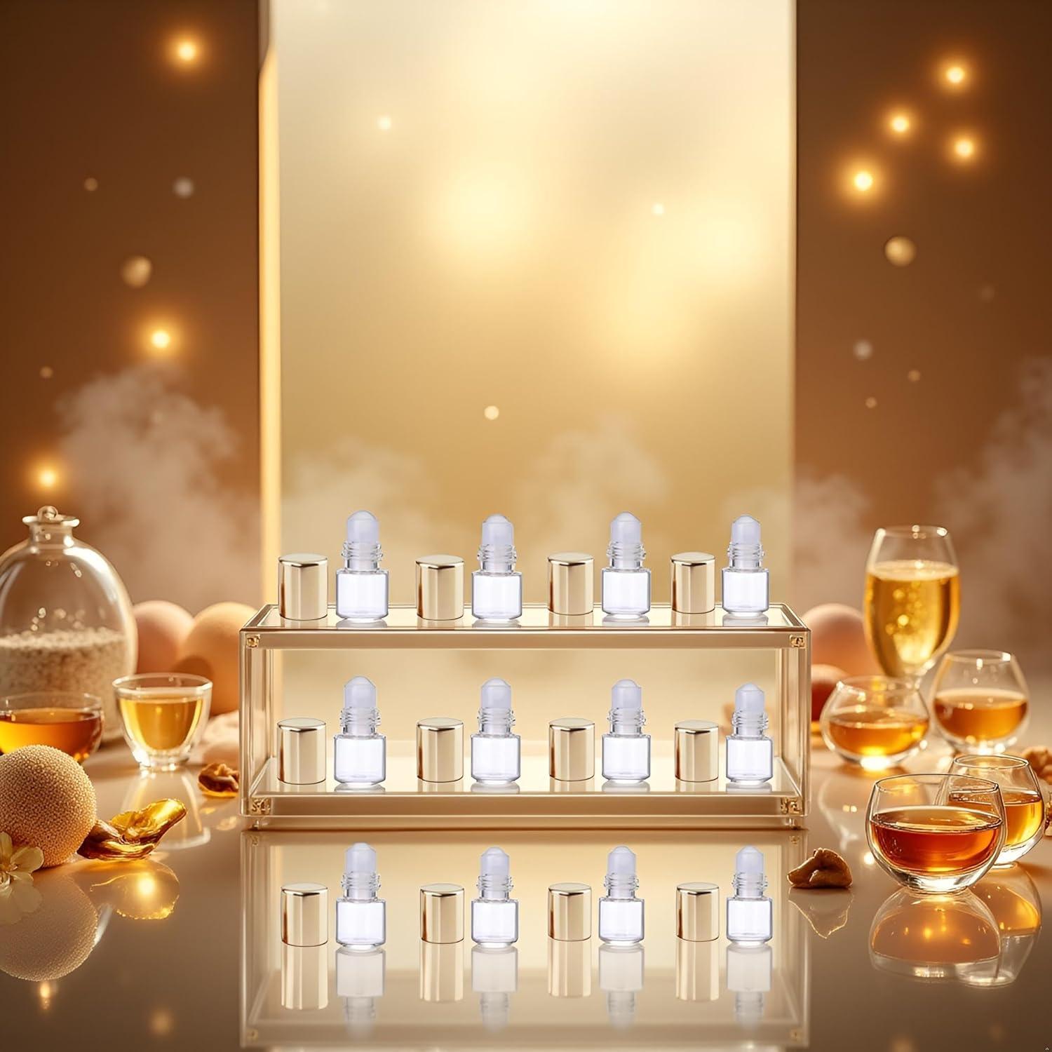 12 Botellas de Vidrio Roll-on WLngtv 1ml Doradas Reutilizables