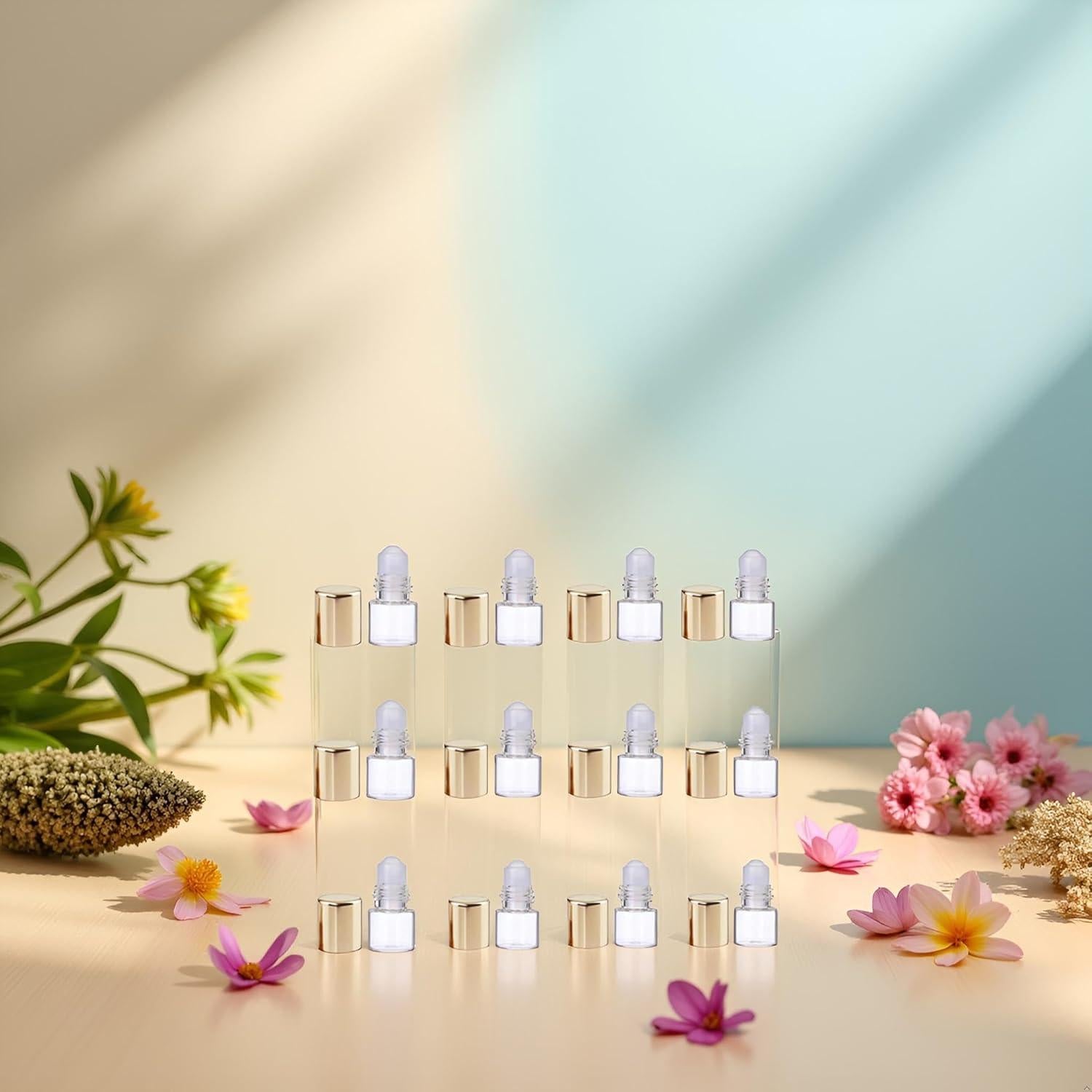 12 Botellas de Vidrio Roll-on WLngtv 1ml Doradas Reutilizables
