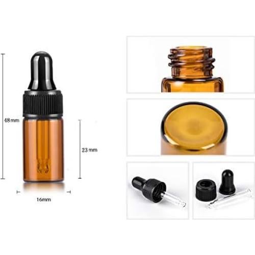 Paquete de 50 Botellas de Vidrio Ámbar 3ml con Gotero USRommaner