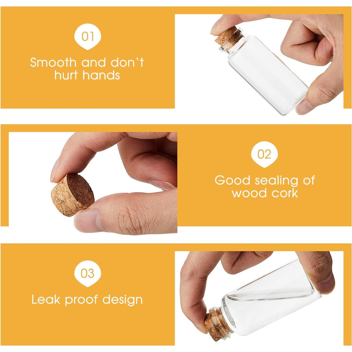 100 Mini Botellas de Vidrio 30ml con Tapones de Madera Gerrii