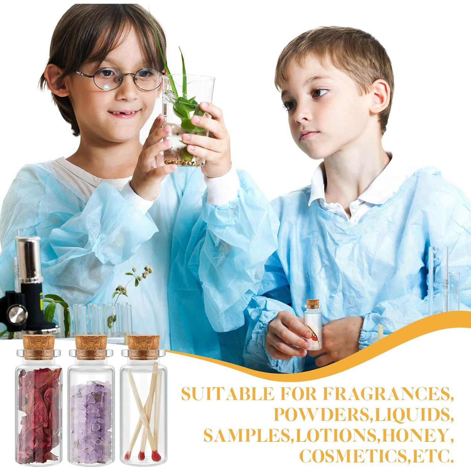 100 Mini Botellas de Vidrio 30ml con Tapones de Madera Gerrii