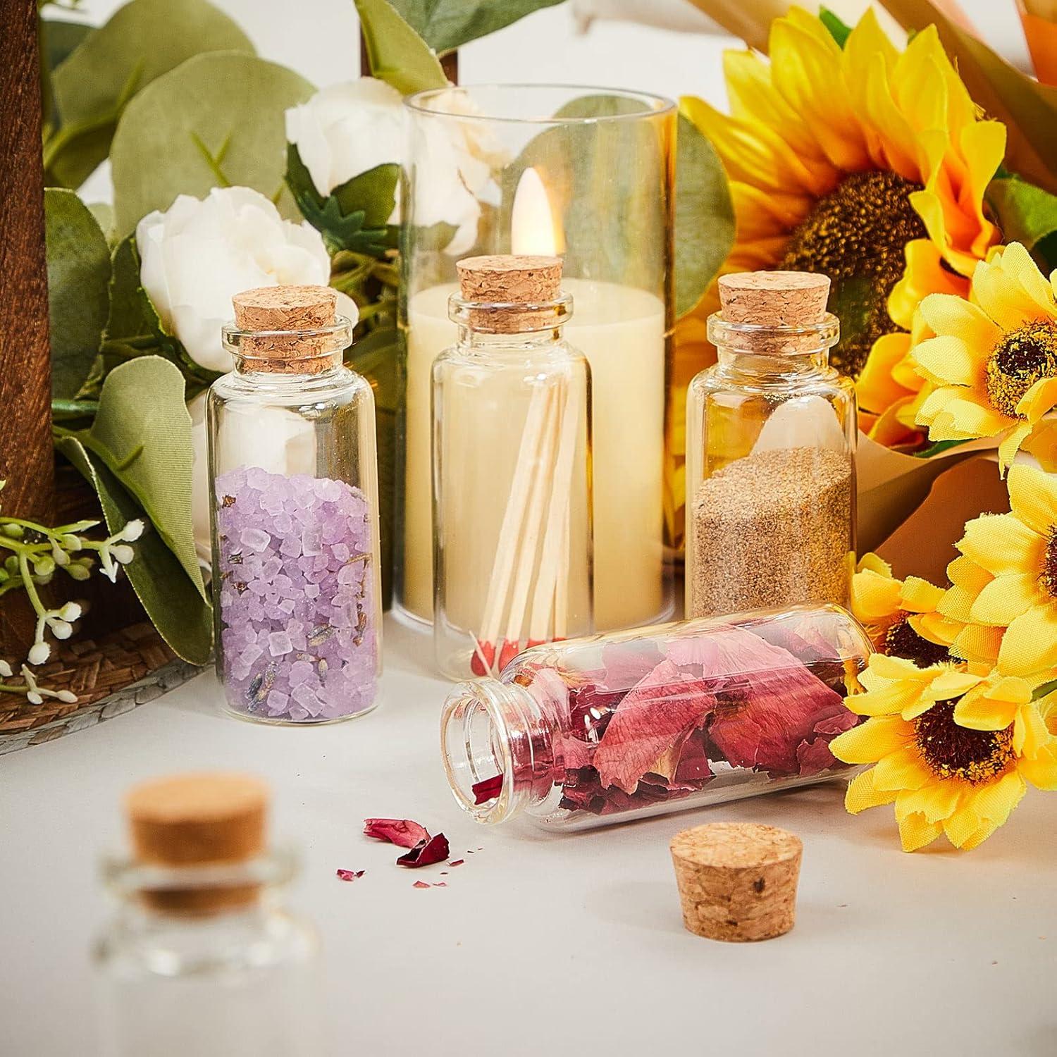 100 Mini Botellas de Vidrio 30ml con Tapones de Madera Gerrii