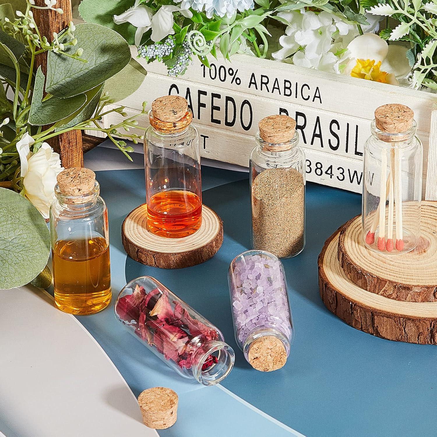 100 Mini Botellas de Vidrio 30ml con Tapones de Madera Gerrii