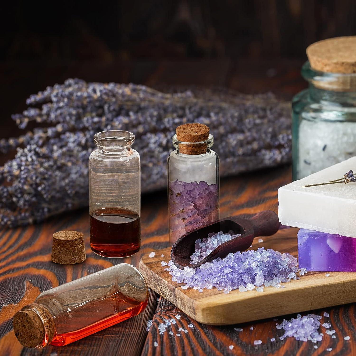 100 Mini Botellas de Vidrio 30ml con Tapones de Madera Gerrii