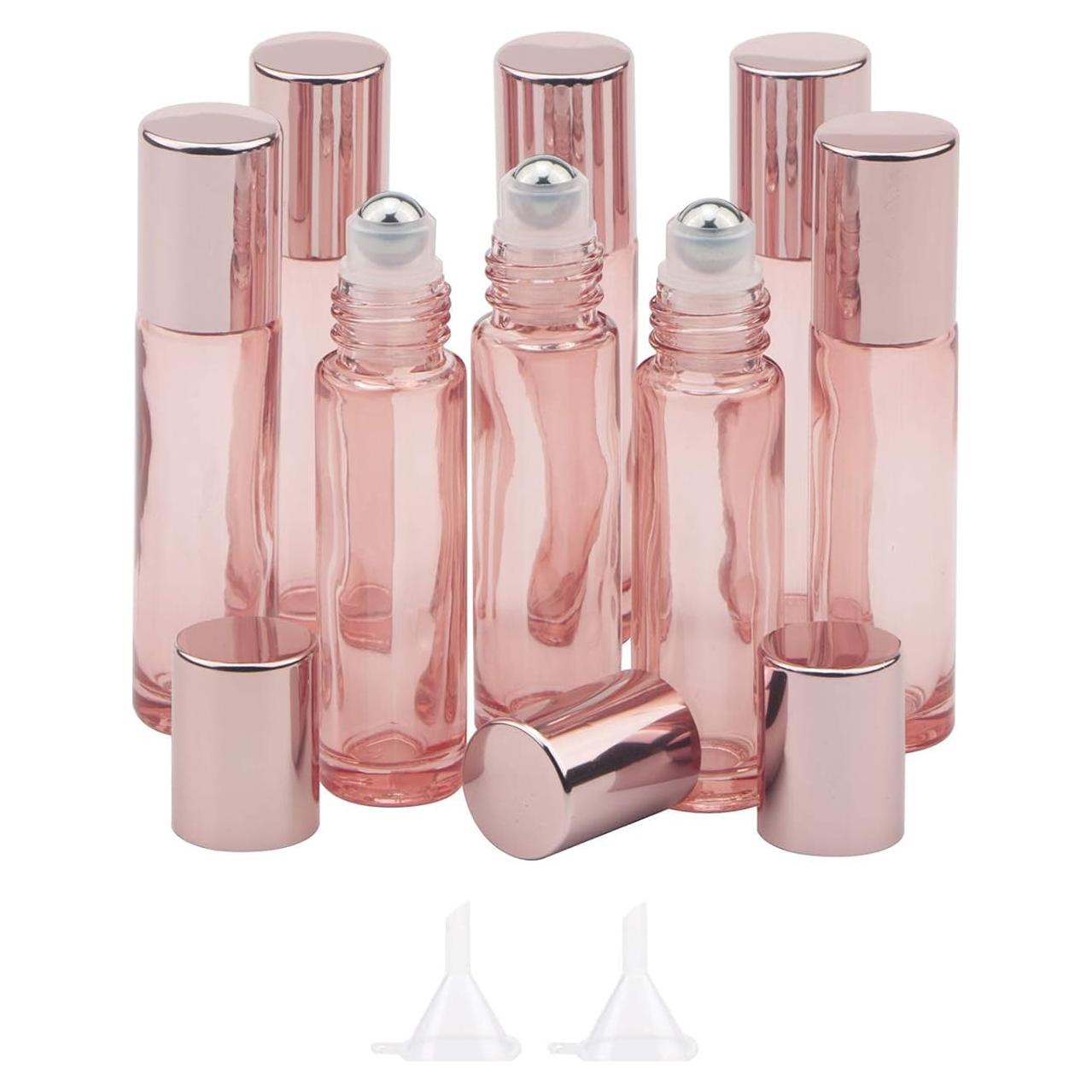 Set de 8 Botellas de Rodillo de Vidrio 10 ml Dorado Rosa